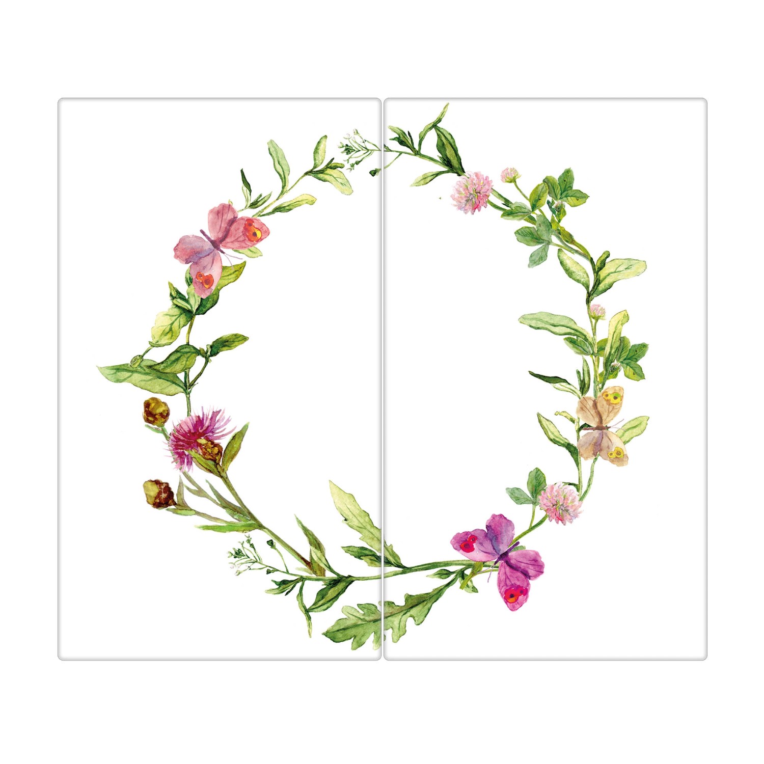 Banjado Herdabdeckplatte Glas 2 Teilig Je 30x52CM Schneidebrett Herdabdeckung Mit Motiv Aquarell Blumenring