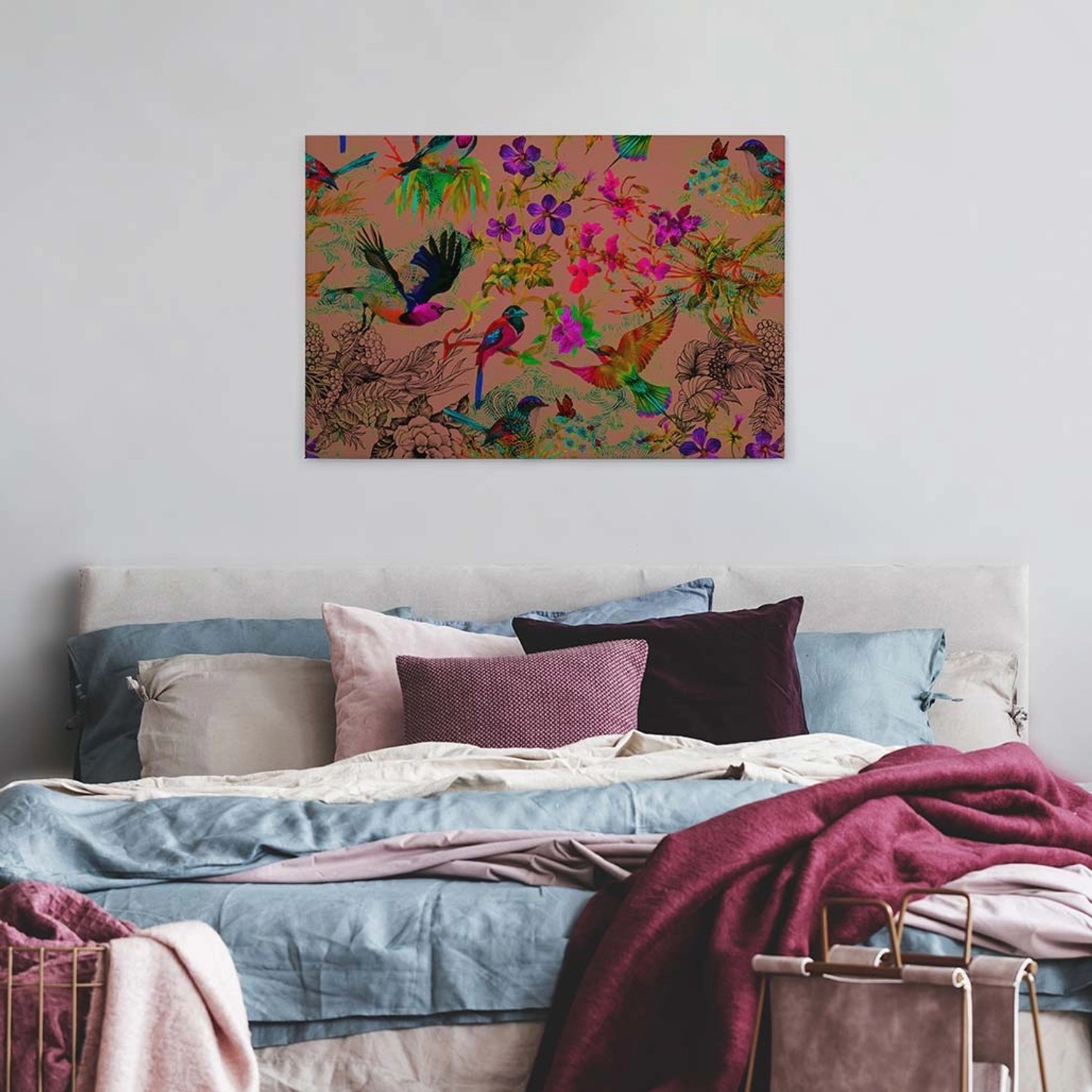 Bricoflor Neon Wandbild Mit Vögeln Und Blumen Bunte Leinwand Auf Keilrahmen Vogel Leinwandbild Im Grafischen Stil Für Wohnzimmer Und Schlafzimmer