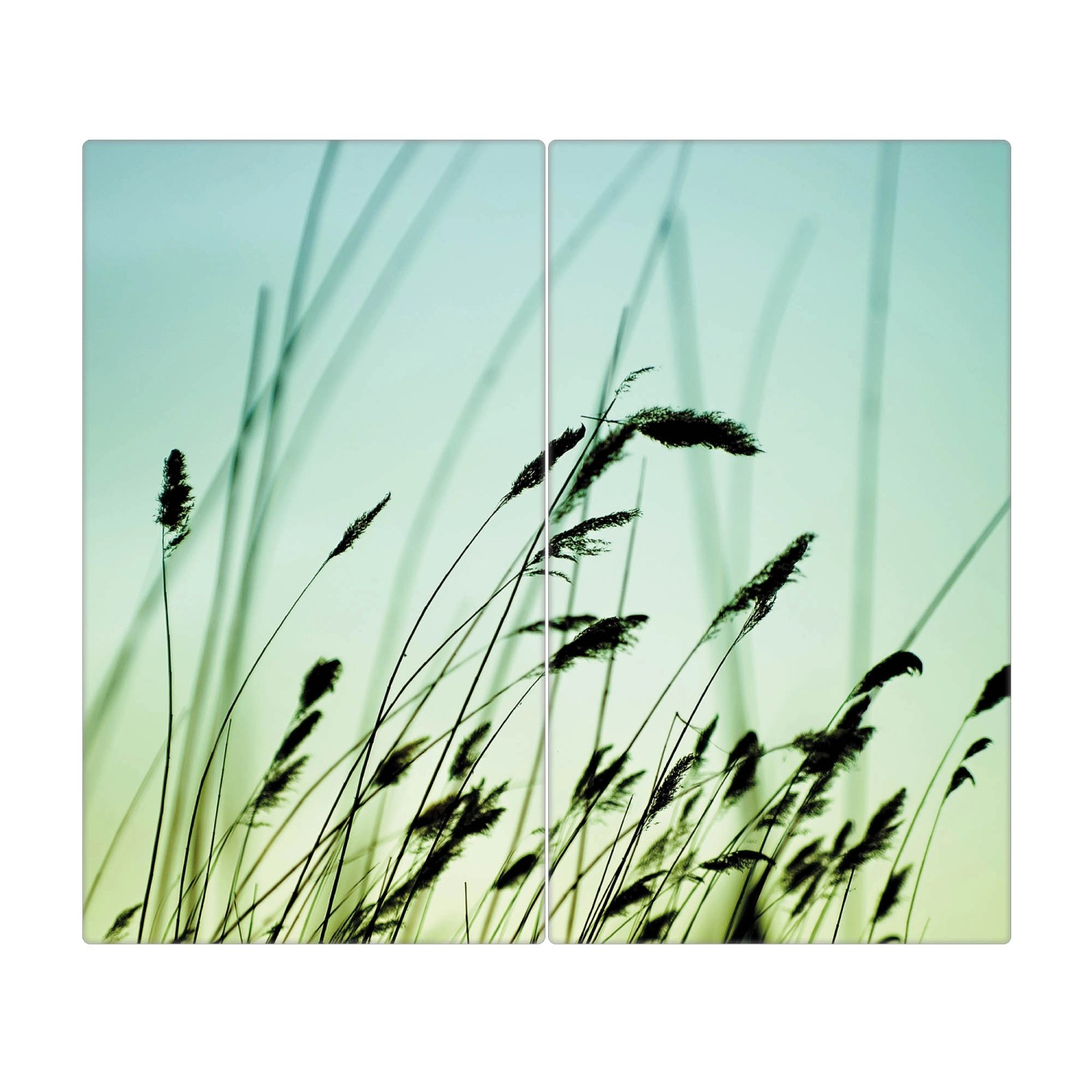 Banjado Herdabdeckplatte Glas 2 Teilig Je 30x52CM Schneidebrett Herdabdeckung Mit Motiv Gräser