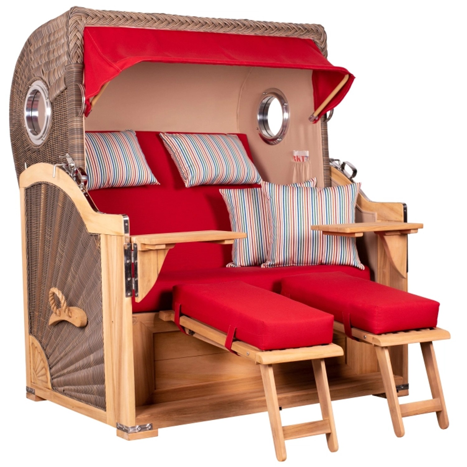 GarWoh Strandkorb Westerland Teak Bullauge PE Grey Dessin 585