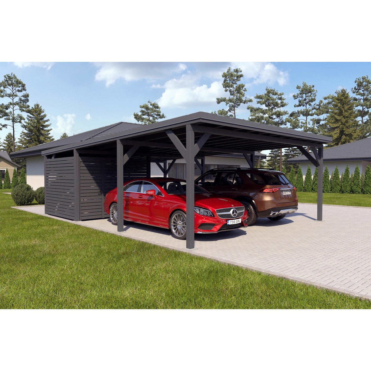 Holzbrüder Carport Ralf 52m² mit kl. Geräteraum Anthrazit-Dunkelgr.