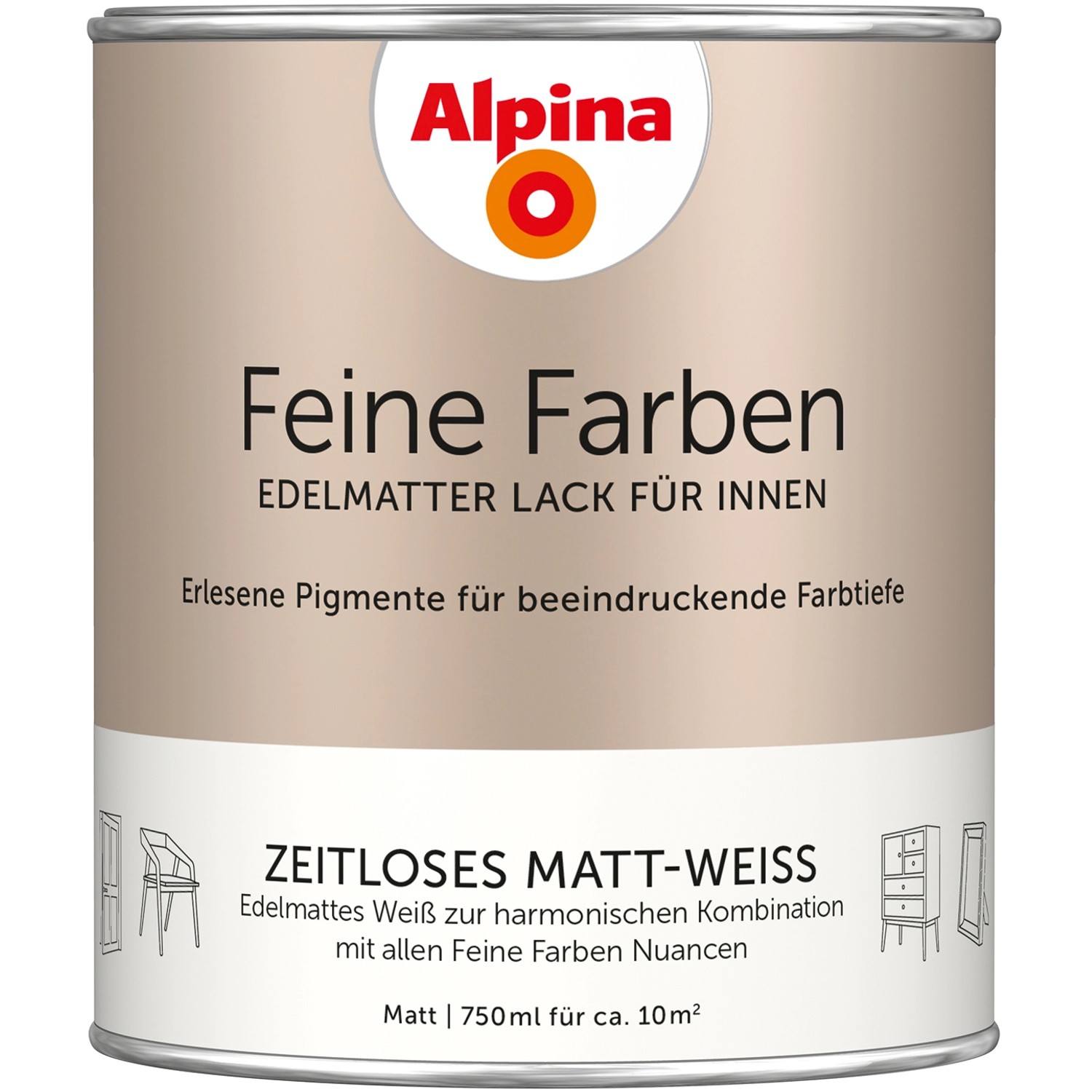 Alpina Feine Farben Lack Zeitloses Matt-Weiss 750 ml