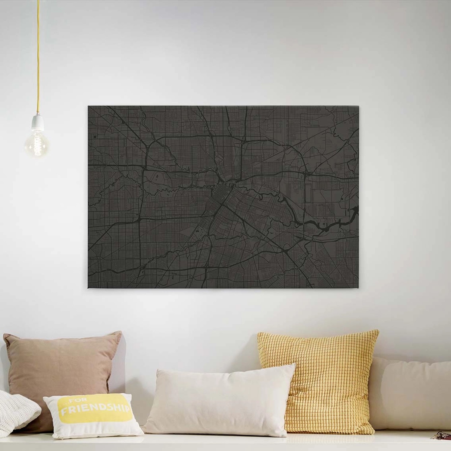 Bricoflor Anthrazit Bild Mit Stadtplan Leinwand Bild Mit Stadtkarte In Schwarz Für Büro Und Wohnzimmer Industrial Leinwandbild Auf Keilrahmen