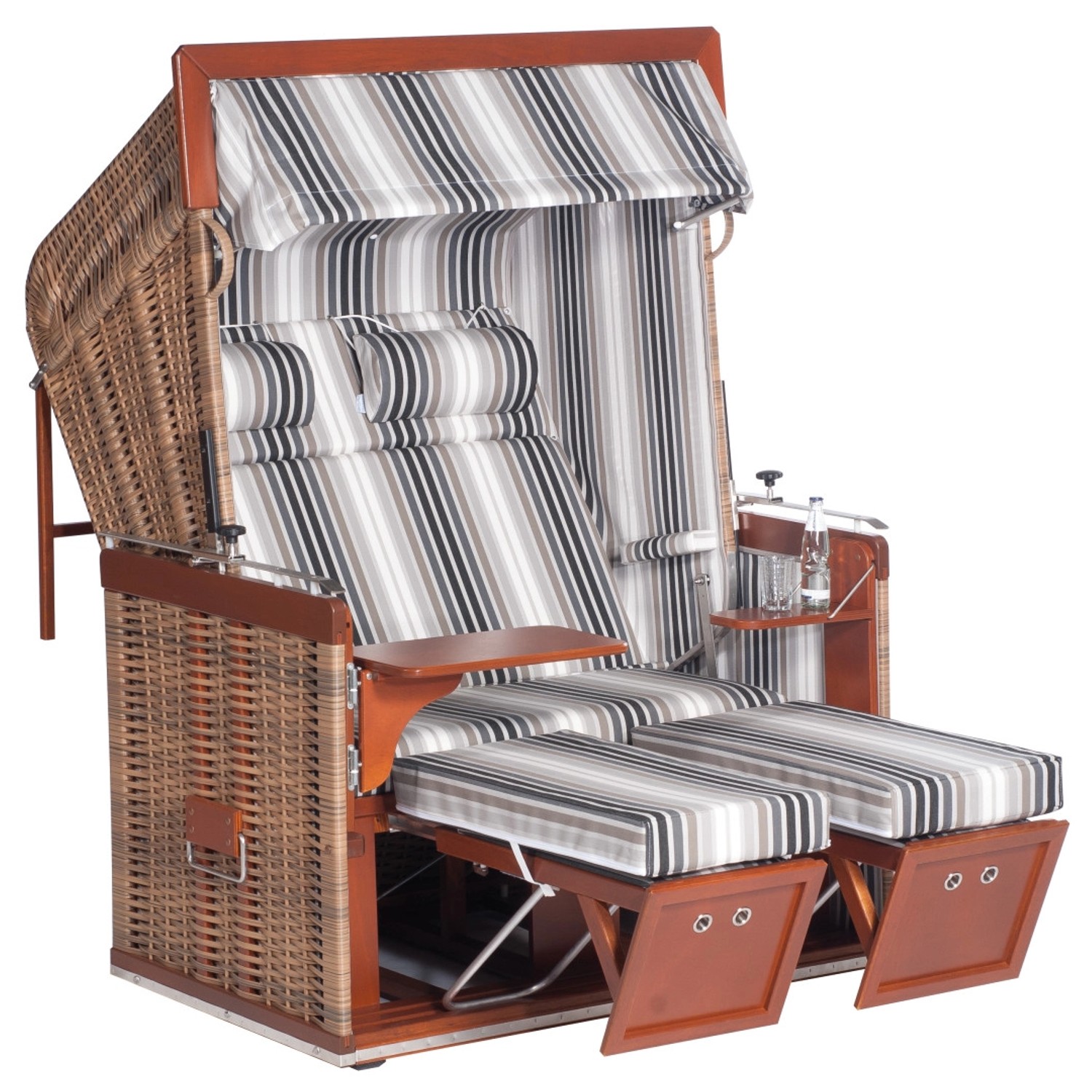 Natur24 Strandkorb Präsident Liegemodell 2-Sitzer Marone