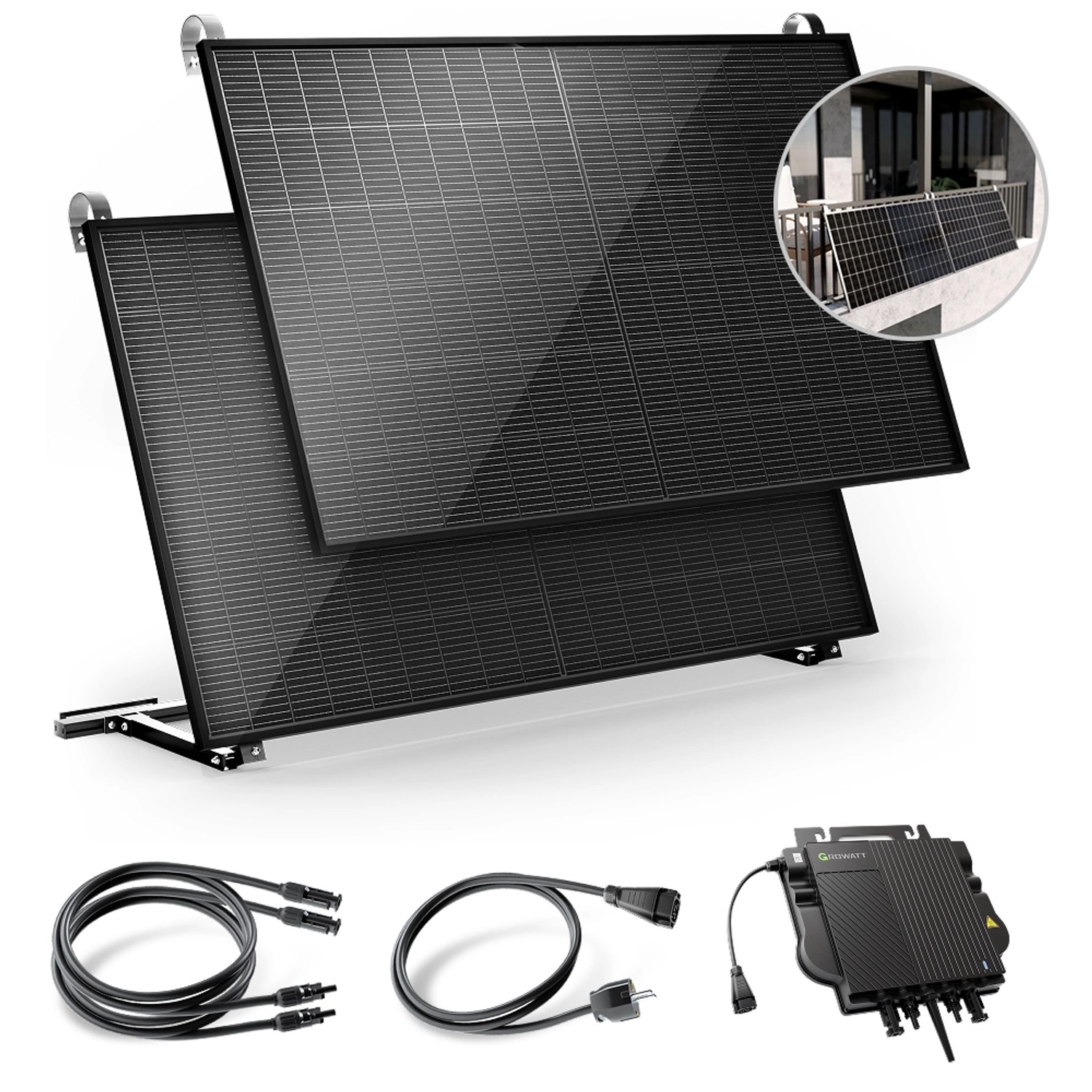 Solakon Balkonkraftwerk 1000W Solaranlage mit Balkonhalterung Steckerfertig Komplettset Photovoltaik 800W Kabellänge 5m