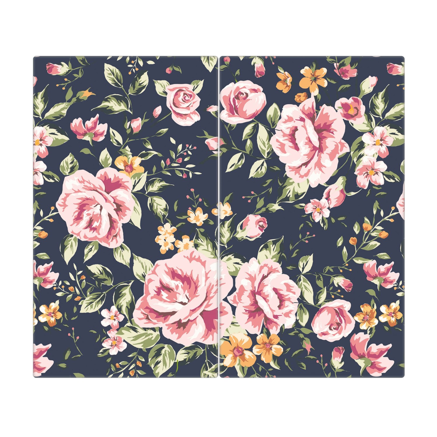 Banjado Herdabdeckplatte Glas 2 Teilig Je 30x52CM Schneidebrett Herdabdeckung Mit Motiv Rosen Auf Anthrazit