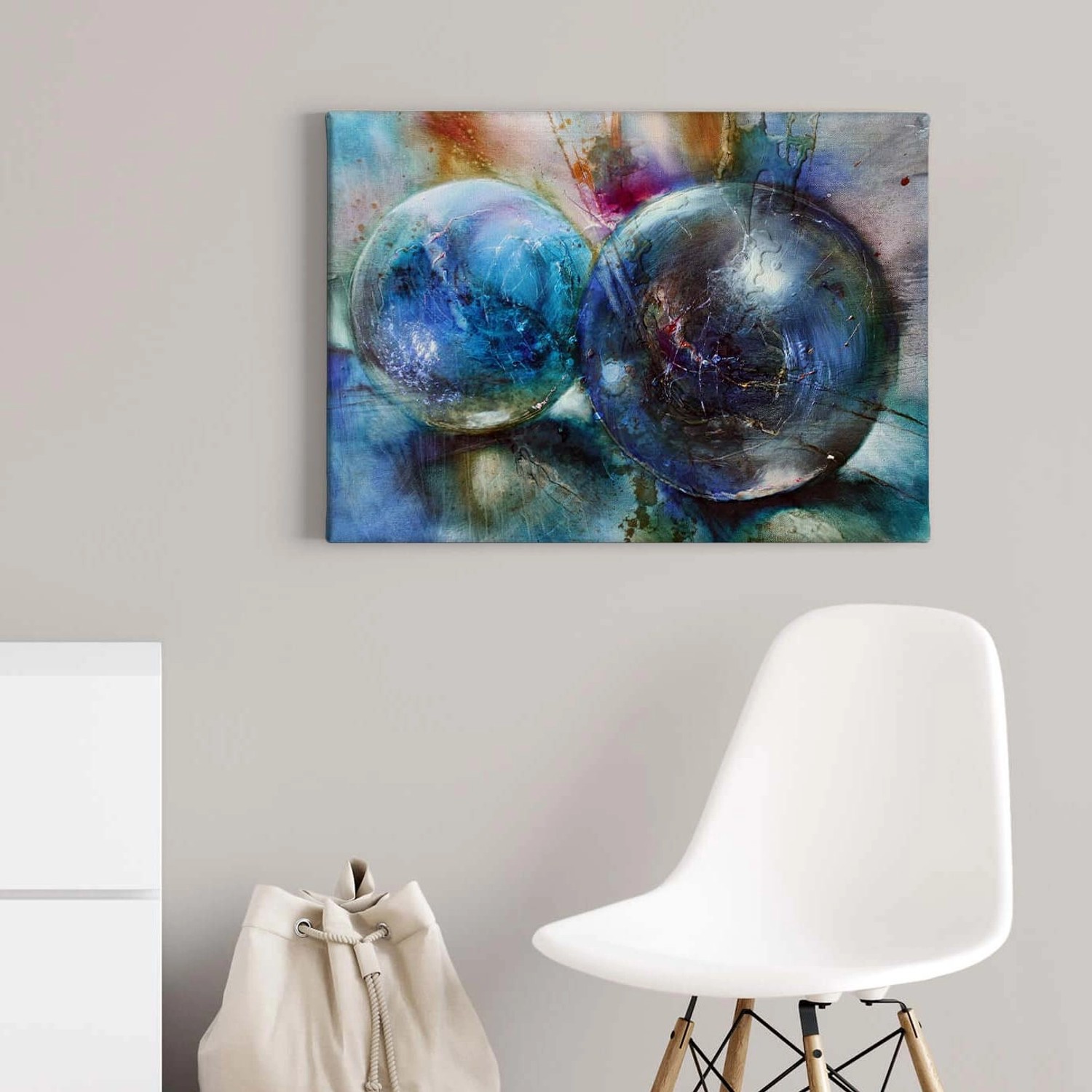 Bricoflor Moderne Kunst Wandbild In Blau Und Türkis Leinwand Bild In Ölgemälde Optik Im Abstrakten Stil Wohnzimmer Und Schlafzimmer Bild Mit Kugeln