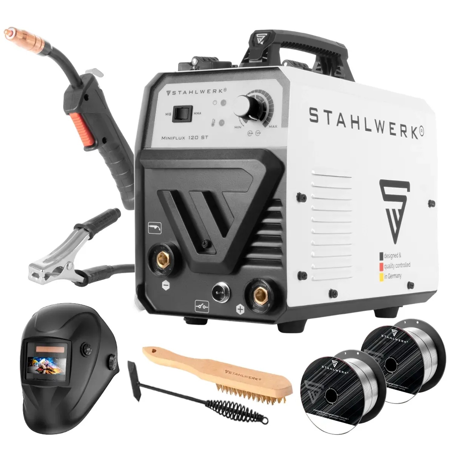 STAHLWERK Schweißgerät Mini FLUX 120 ST mit ARC, MMA-Funktion Vollausstattung