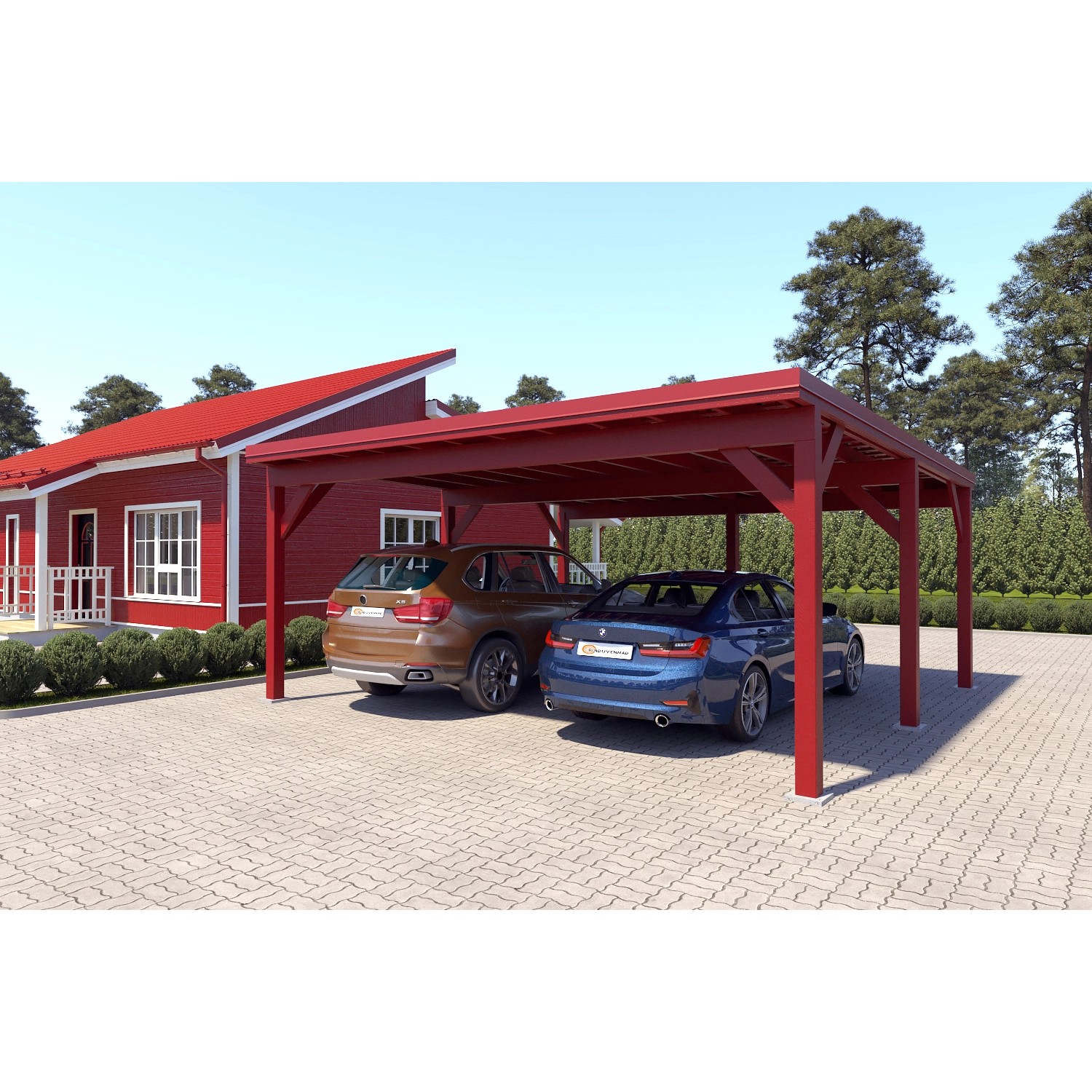 Holzbrüder Carport Ralf 36m² 150kg/m² Oxidrot-Rot