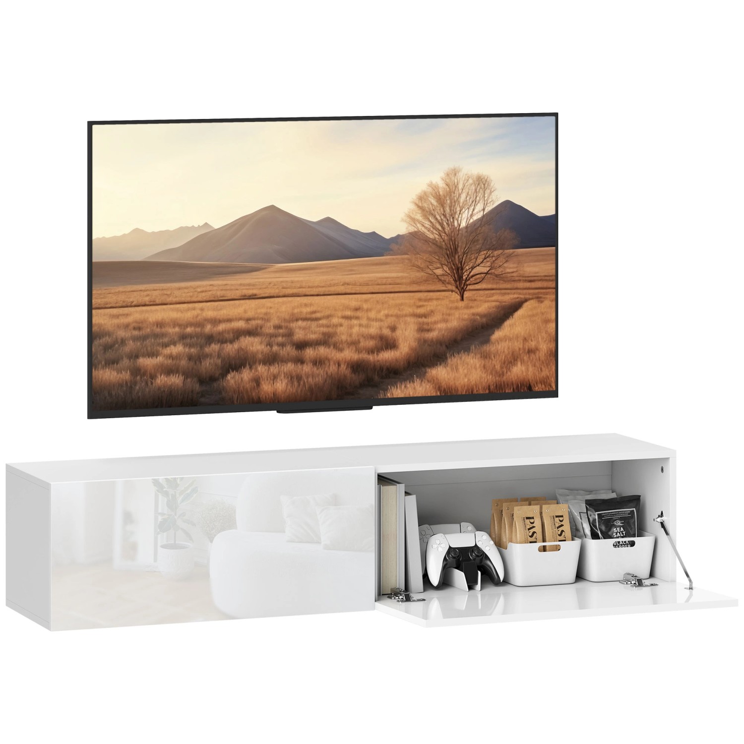HOMCOM TV Schrank Hängend TV Board 140 cm für Fernseher Weiß