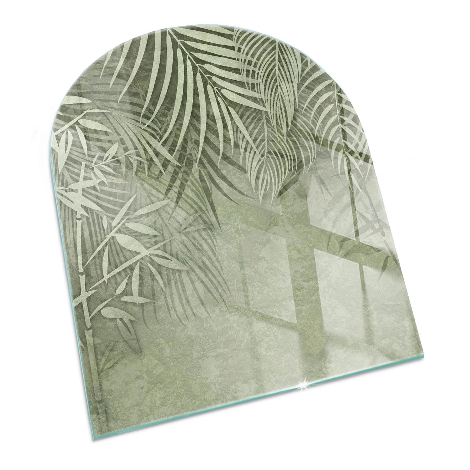 Tulup Glasplatte für Kamin Tropische Blätter im Hintergrund Glasplatte unter Kamin Halbkreis 80x70 cm Grün Glasplatte für Kamin Glas unter Kamin