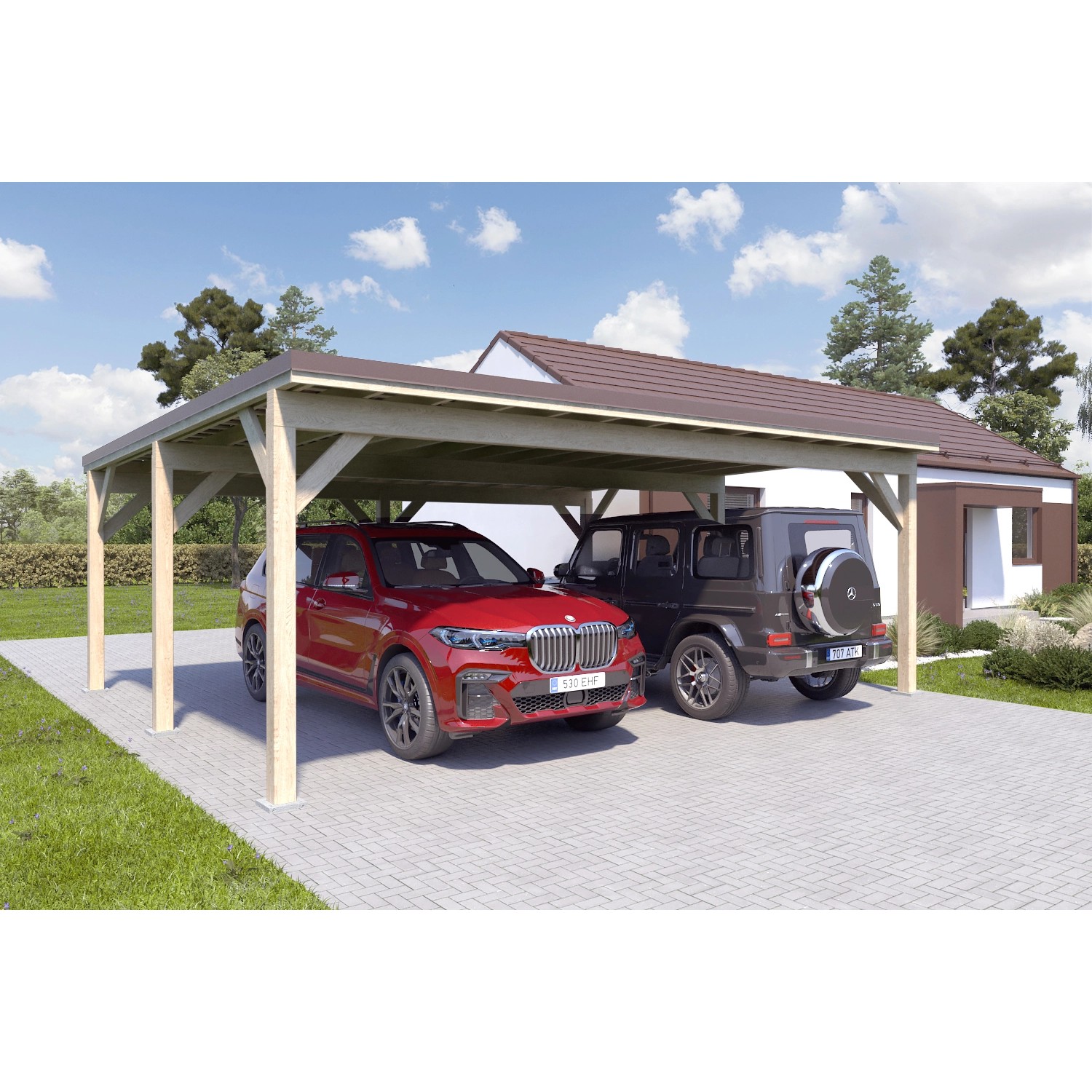 Holzbrüder Carport Ralf 42m² 150kg/m² Imprägniert-Dunkelbraun