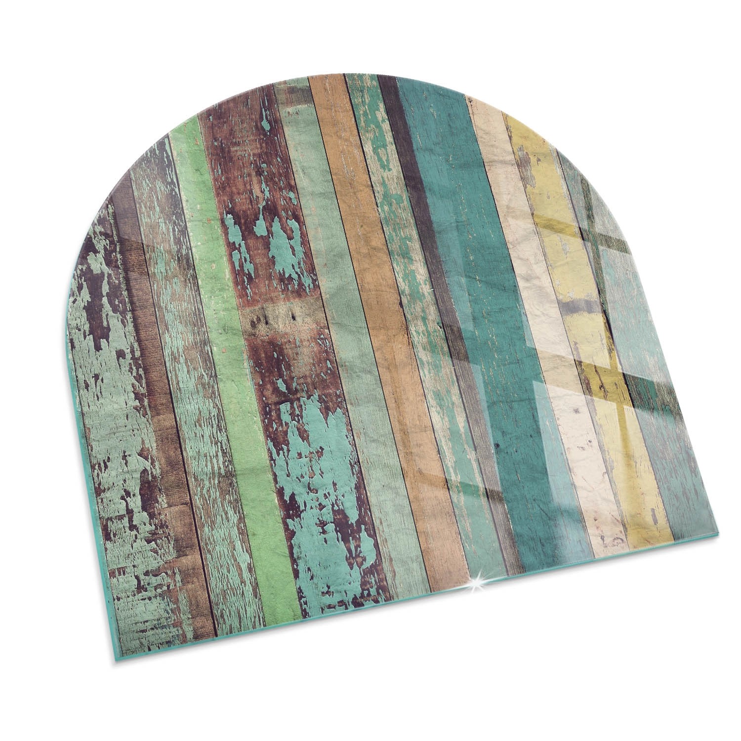 Tulup Glasplatte für Kamin Bretter in Farbtönen Glasplatte unter Kaminöfen Halbkreis 100x100 cm Türkis Glasplatte für Kamin Glas unter Kamin