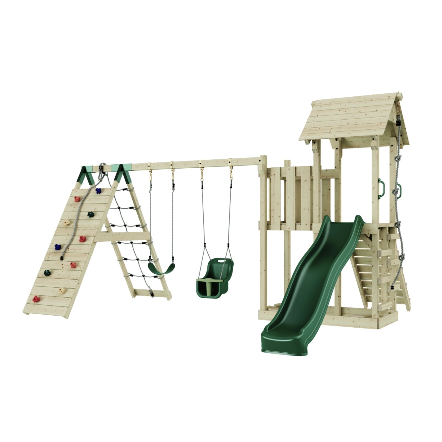 OutdoorToys Spielturm Roskilde mit Babyschaukel Dunkelgrün