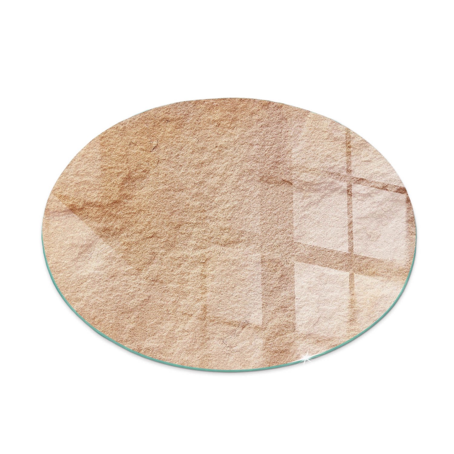 Tulup Glasplatte für Kamin Natursteinstruktur Glasplatte unter Kaminöfen Runden 60x60 cm Beige Glasplatte für Kamin Vorlegeplatte für Kaminöfen