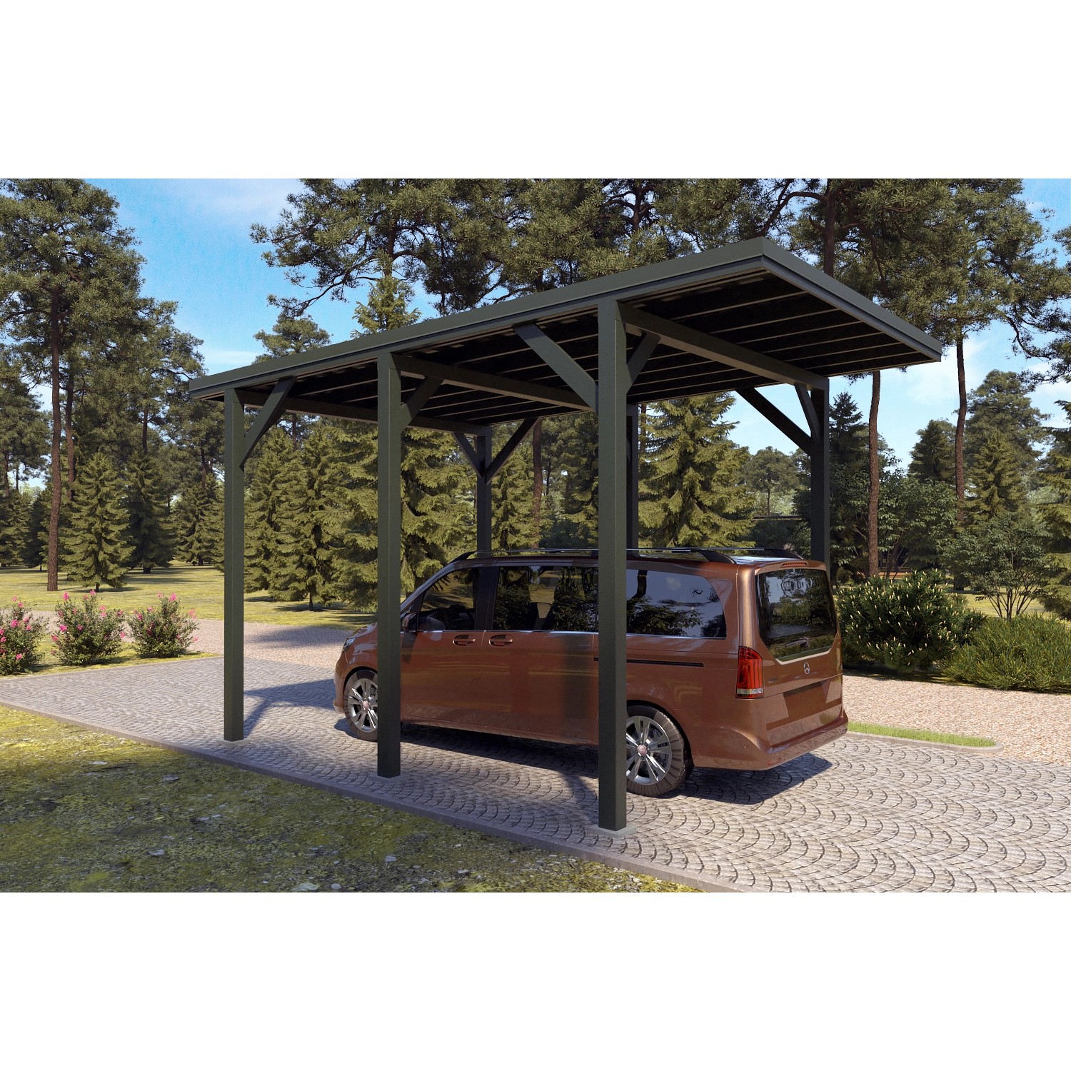 Holzbrüder Camping-Carport Ralf 24m² Chromoxidgrün-Dornengrün
