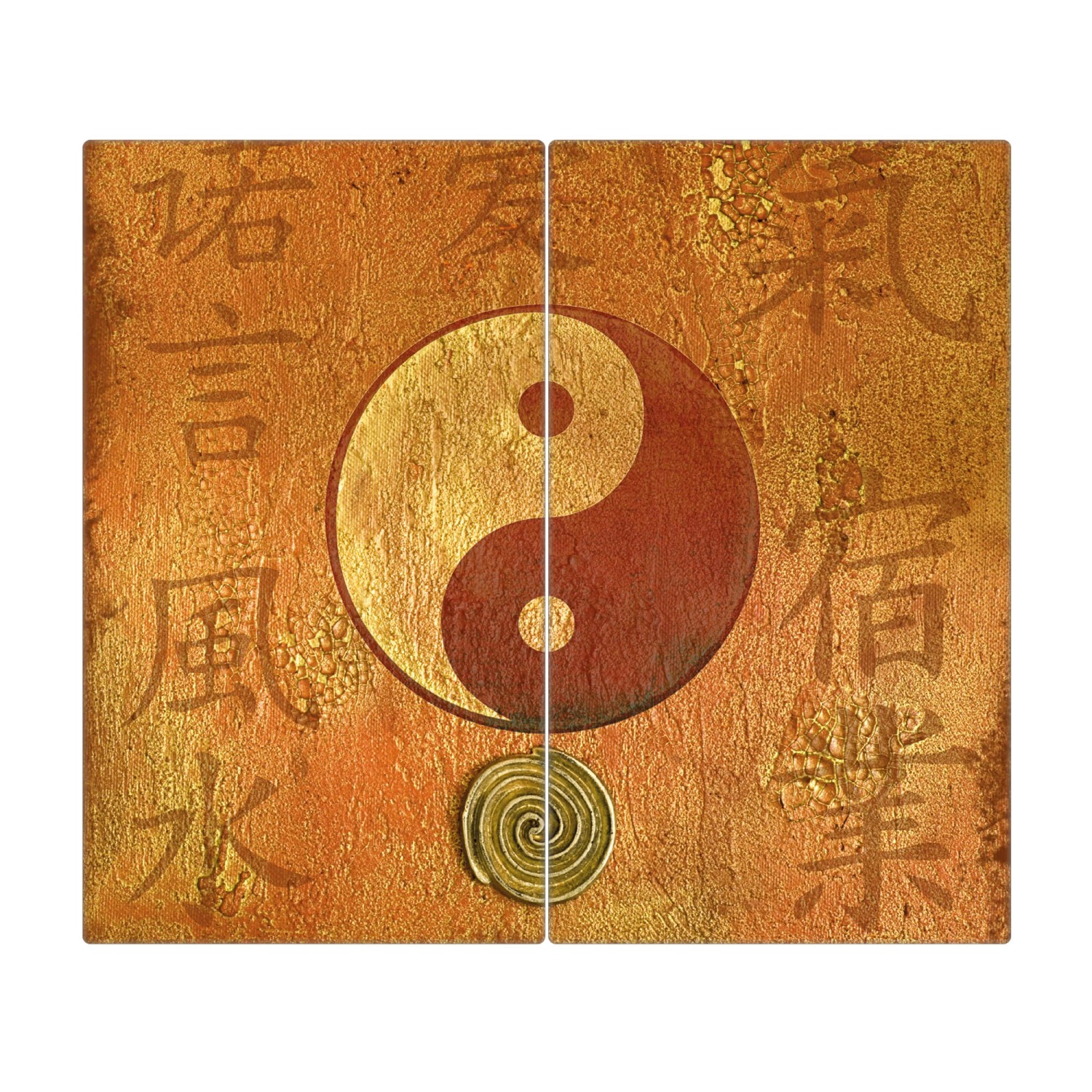 Banjado Herdabdeckplatte Glas 2 Teilig Je 30x52CM Schneidebrett Herdabdeckung Mit Motiv Yin Yang