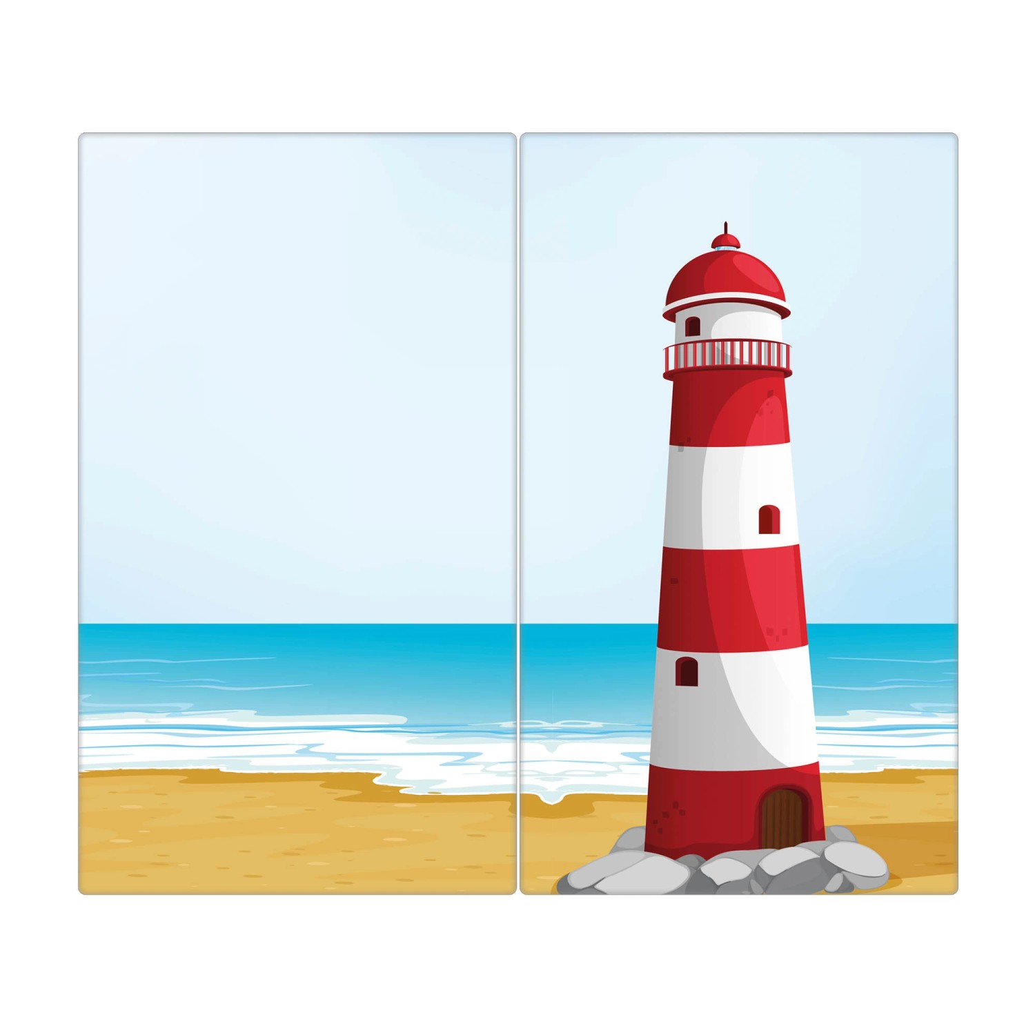 Banjado Herdabdeckplatte Glas 2 Teilig Je 30x52CM Schneidebrett Herdabdeckung Mit Motiv Leuchtturm Illustration