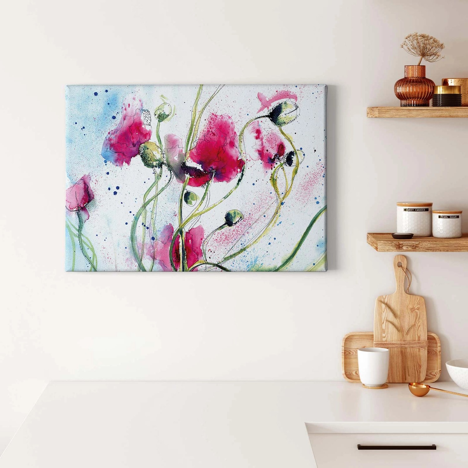 Bricoflor Leinwand Bild Mit Blumen Im Abstrakten Stil Wasserfarben Leinwandbild In Pink Und Grün Kunst Bild Mit Mohn Ideal Für Schlaf Und Wohnzimmer