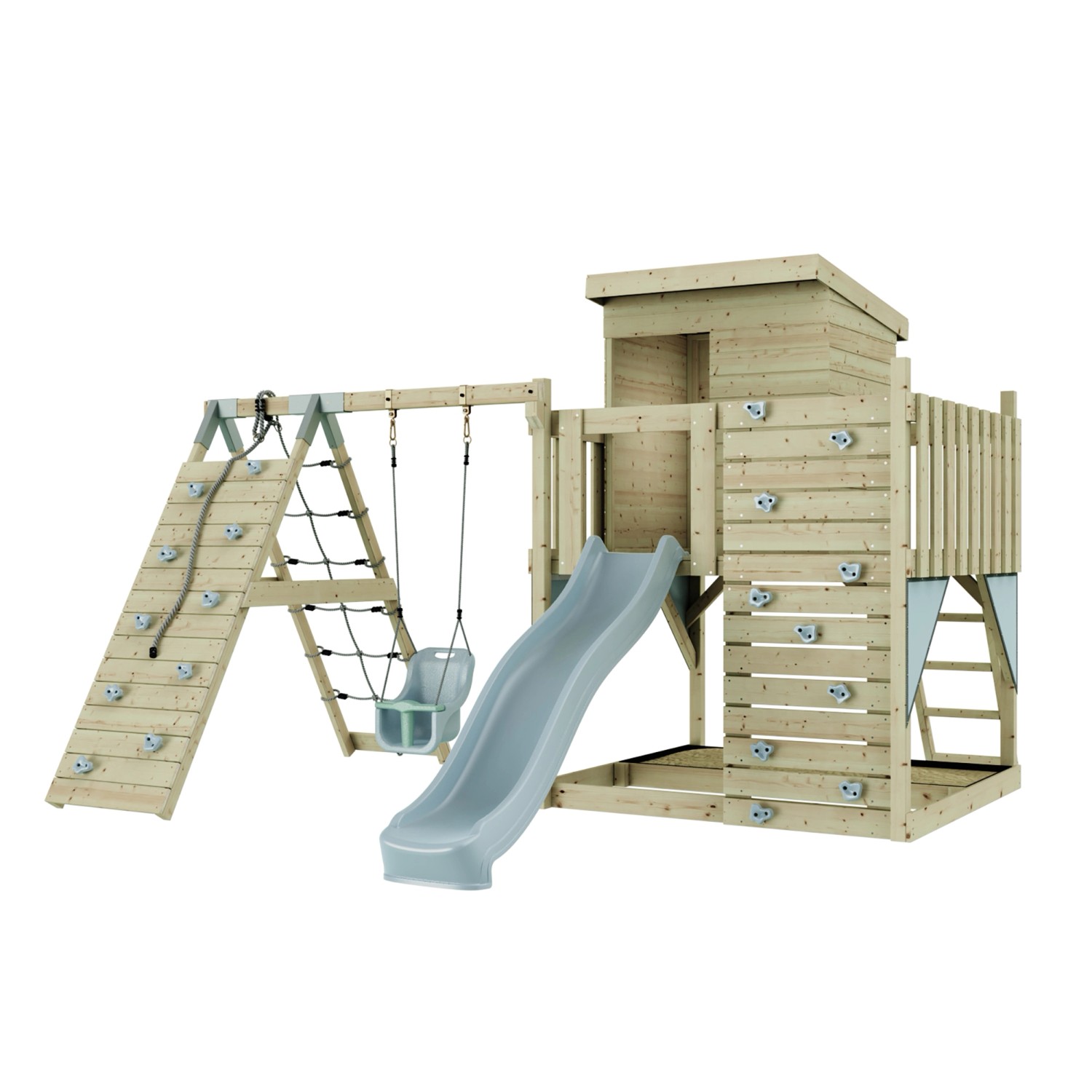 PolarPlay Spielturm Freja, mit Babyschaukel, Eisblau