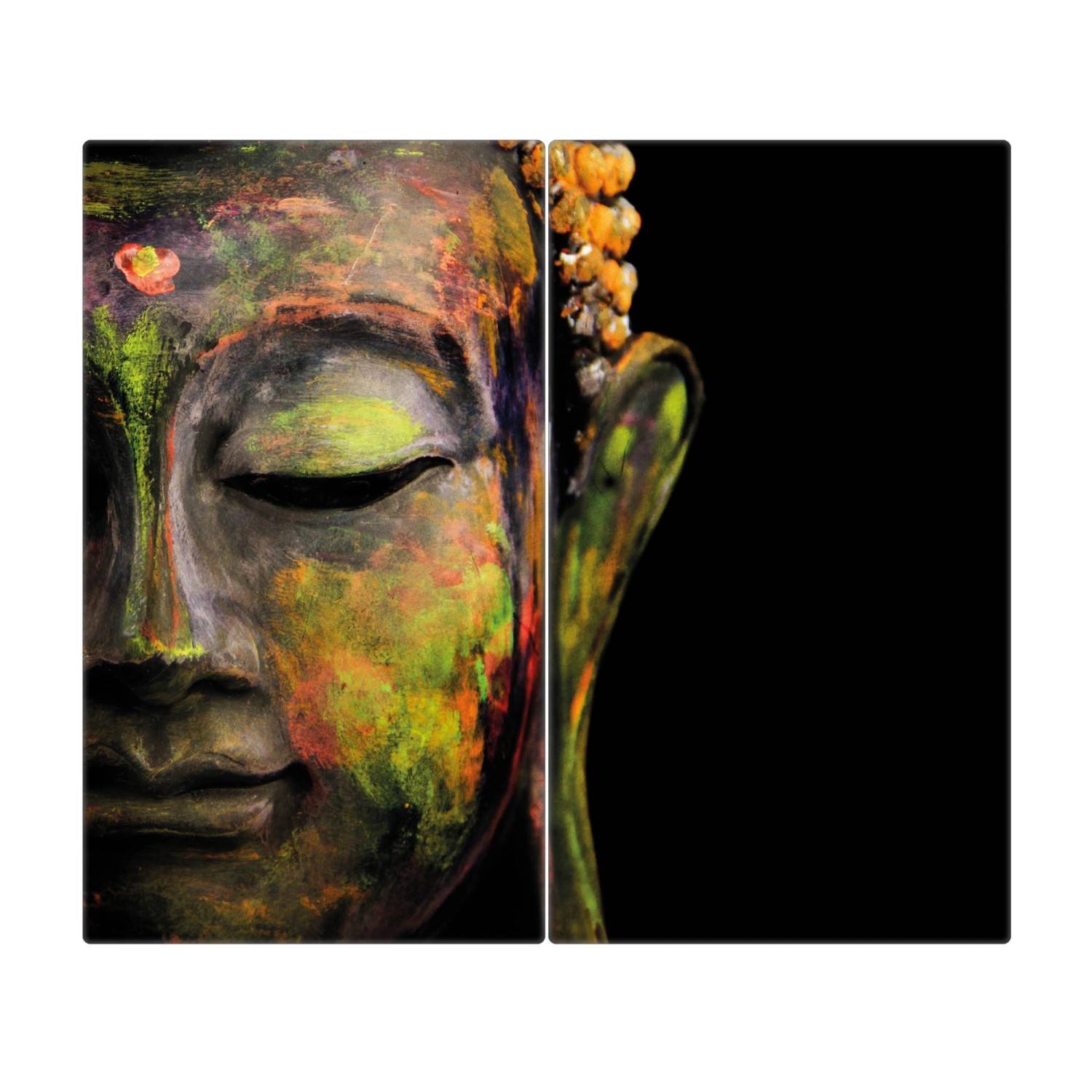 Banjado Herdabdeckplatte Glas 2 Teilig Je 30x52CM Schneidebrett Herdabdeckung Mit Motiv Bunter Buddha