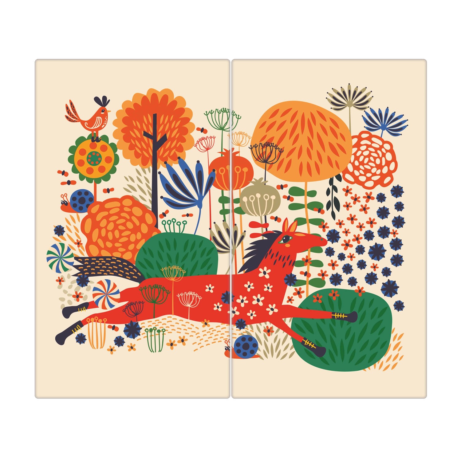 Banjado Herdabdeckplatte Glas 2 Teilig Je 30x52CM Schneidebrett Herdabdeckung Mit Motiv Rotes Pferd