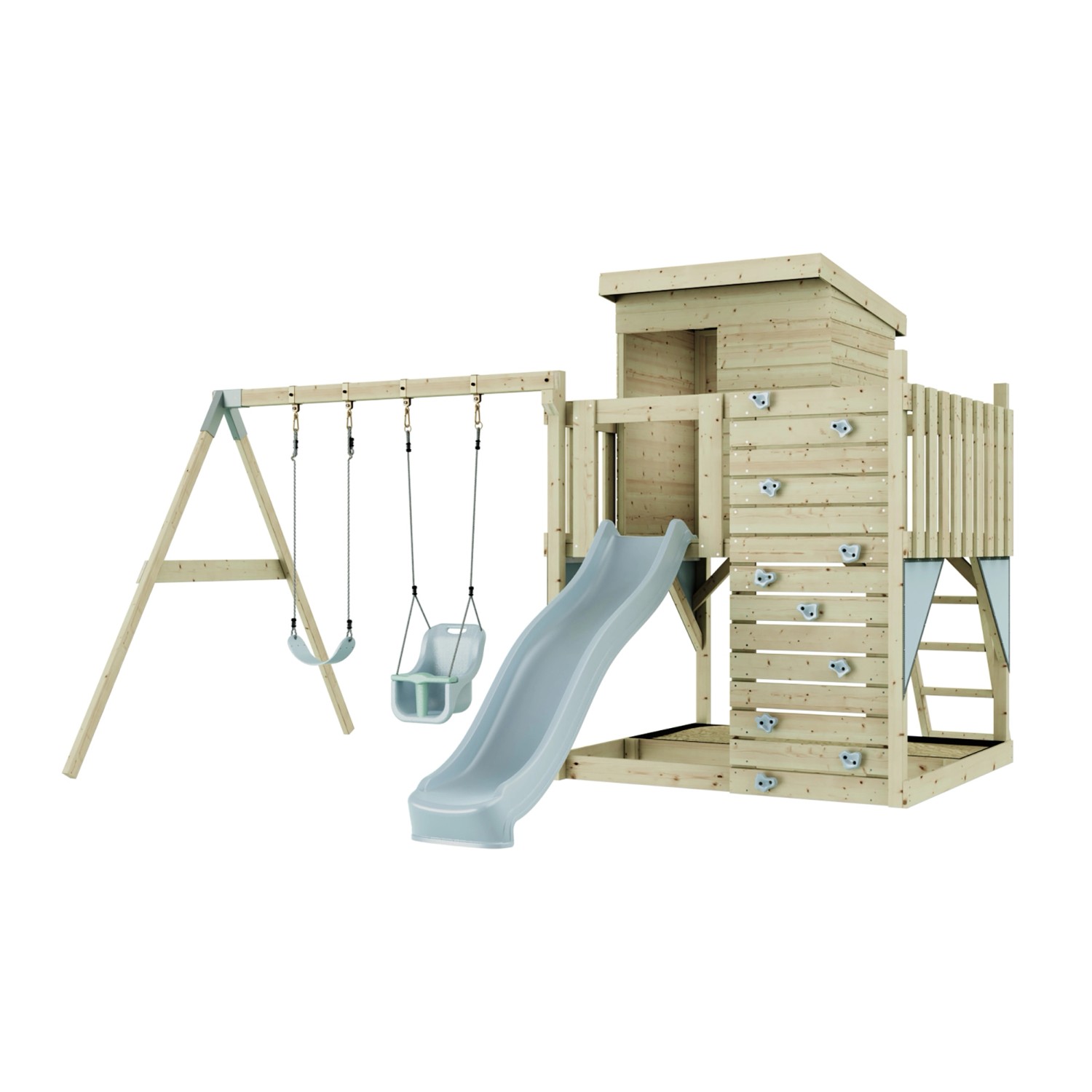 PolarPlay Spielturm Björn, mit Babyschaukel, Eisblau