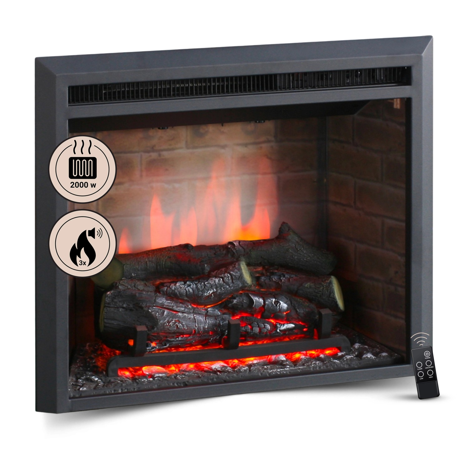 BALDERIA CA-23 Elektrokamin Einbaukamin Heizung 3D-Flammeneffekt Schwarz