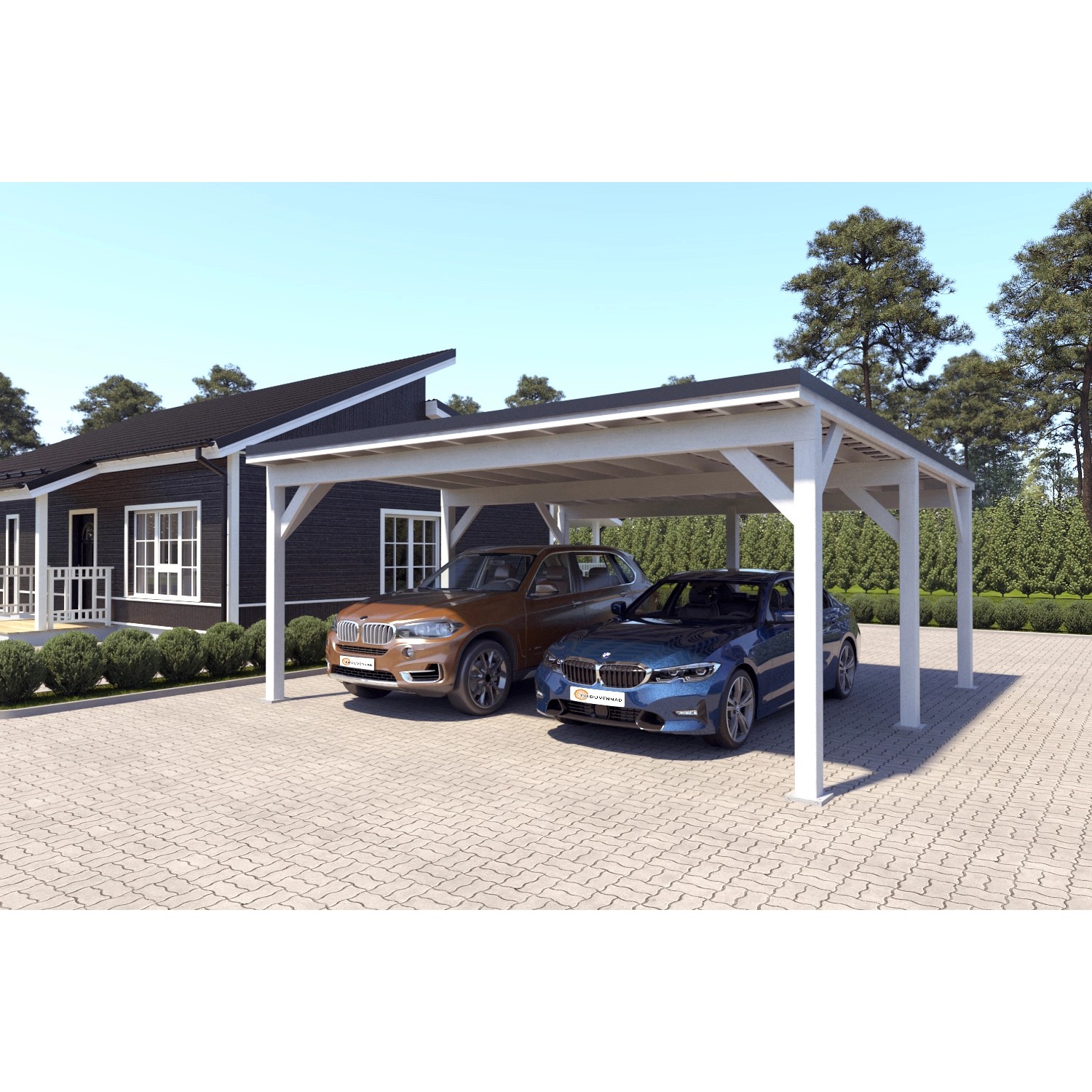 Holzbrüder Carport Ralf 36m² 150kg/m² Reinweiß-Schwarz