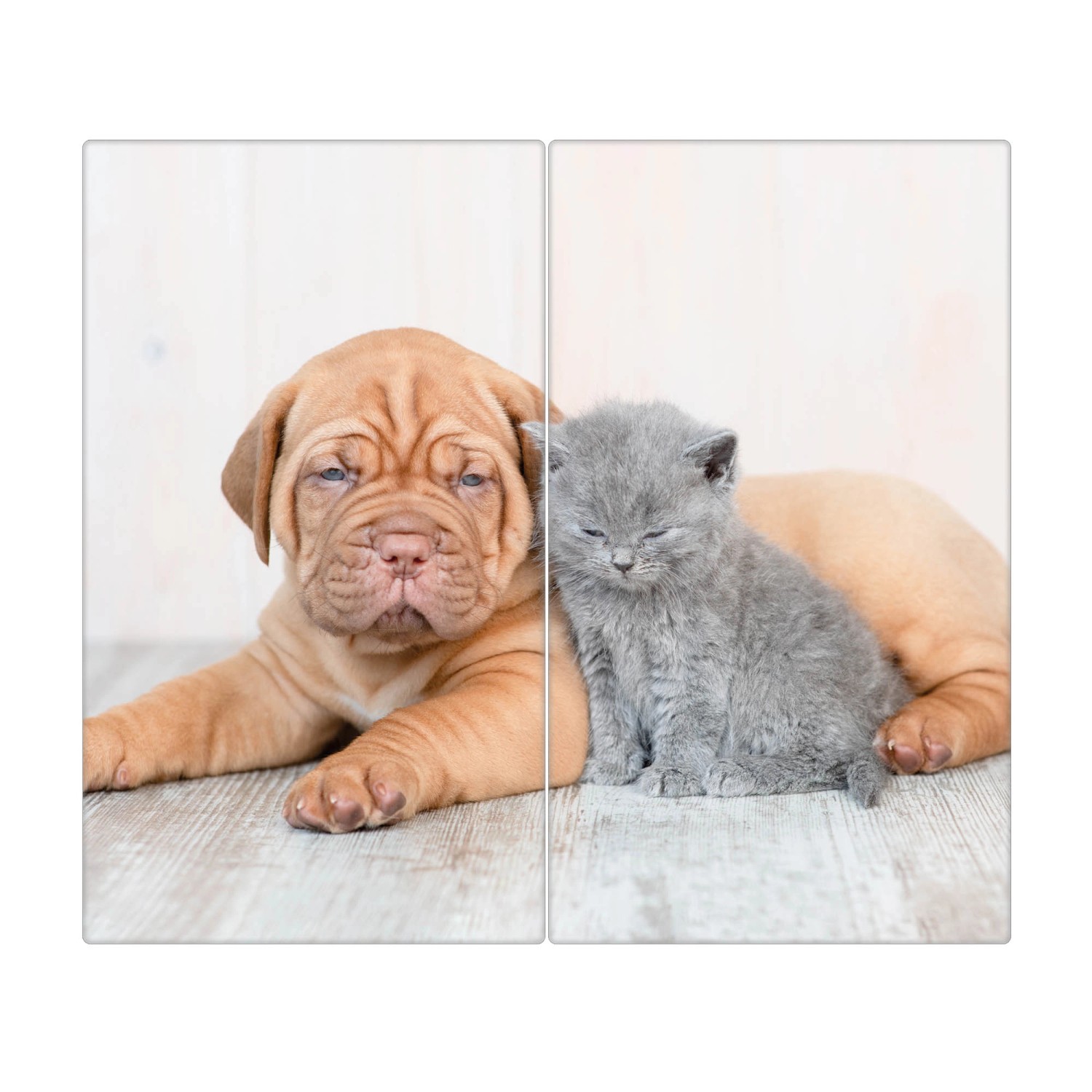 Banjado Herdabdeckplatte Glas 2 Teilig Je 30x52CM Schneidebrett Herdabdeckung Mit Motiv Hund Und Katze