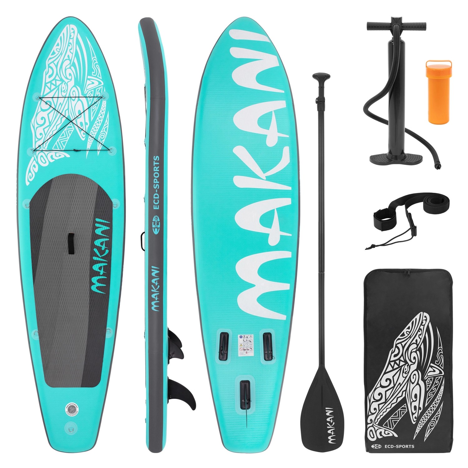 ECD Germany Aufblasbares Stand Up Paddle Board Makani 320 x 80 x 15cm Türkis PVC