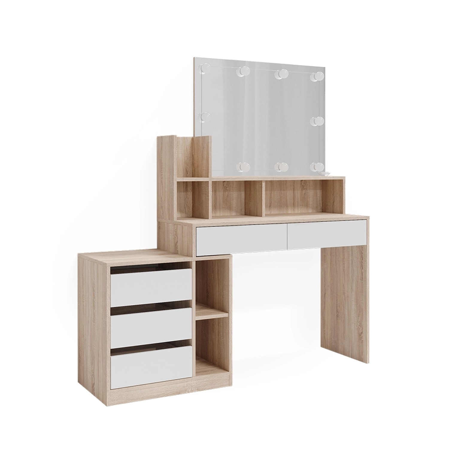 Vicco Schminktisch Anja Weiß/Sonoma/Sonoma 139.8 cm mit LED Beleuchtung