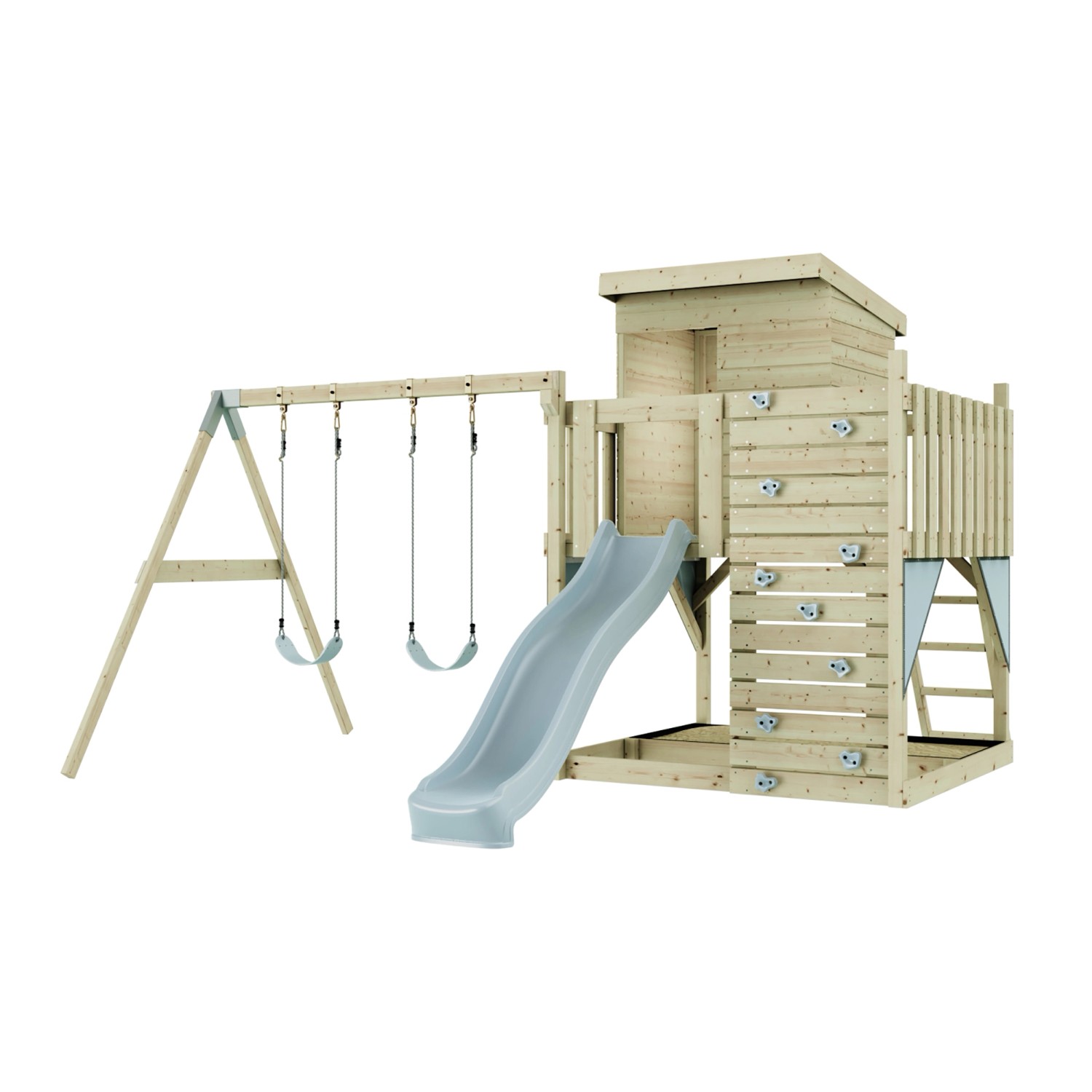 PolarPlay Spielturm Björn, mit Kinderschaukel, Eisblau