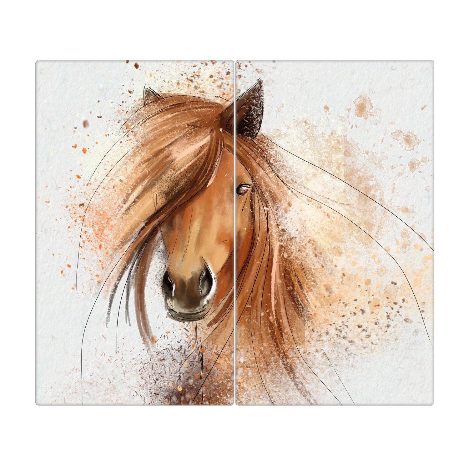 Banjado Herdabdeckplatte Glas 2 Teilig Je 30x52CM Schneidebrett Herdabdeckung Mit Motiv Magic Horse