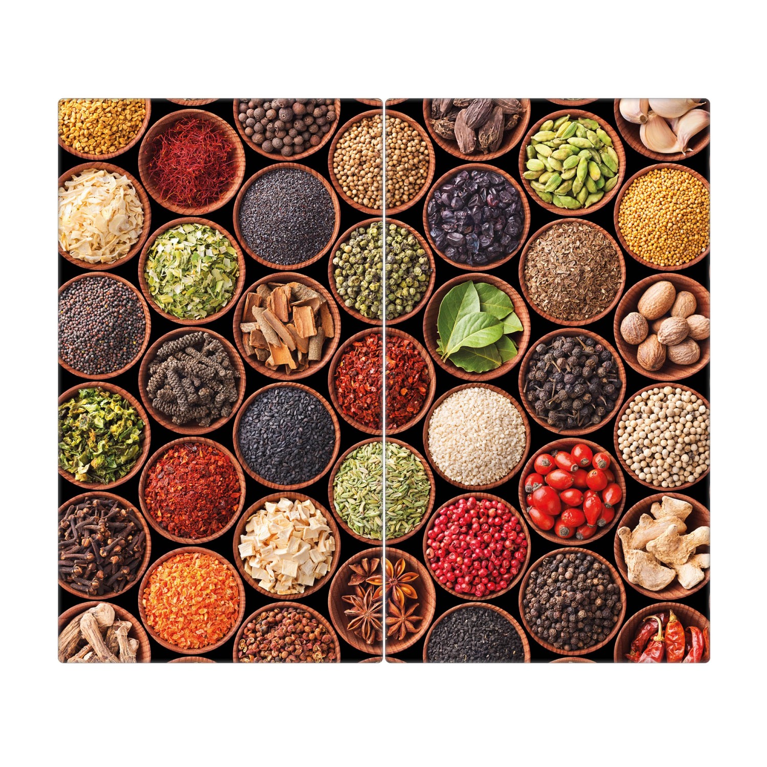 Banjado Herdabdeckplatte Glas 2 Teilig Je 30x52CM Schneidebrett Herdabdeckung Mit Motiv Zutaten