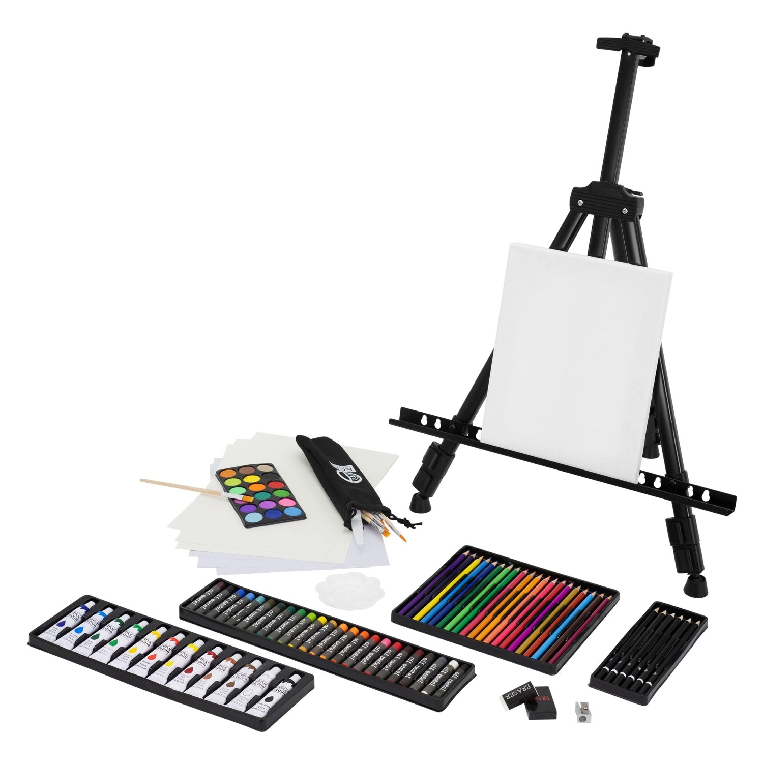 ECD Germany 140tlg XXL Malset mit Staffelei Künstler Acryl Zeichenset Buntstifte