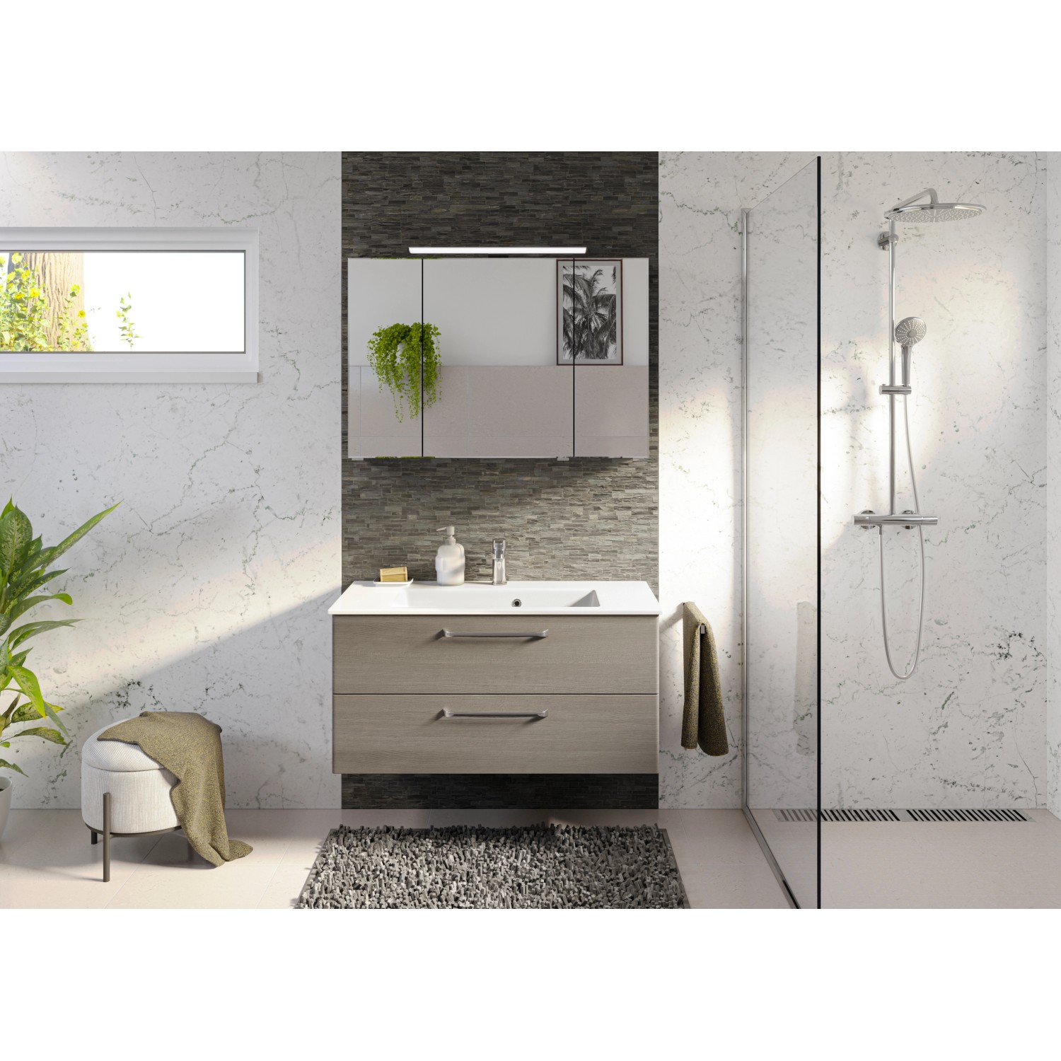 Pelipal Badmöbel-Set Trentino 137 cm Graphit Struktur Quer