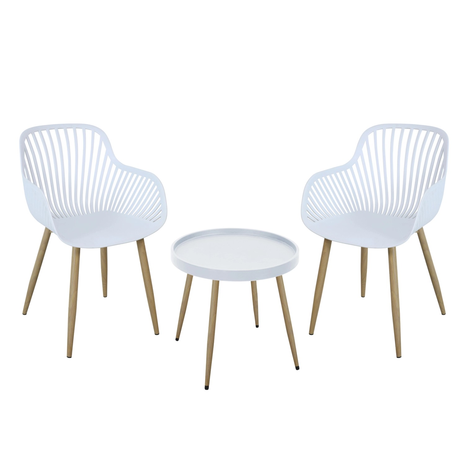 Svita Philly Sitzgruppe Balkonmöbel Set 3 teilig Weiß/Holzoptik