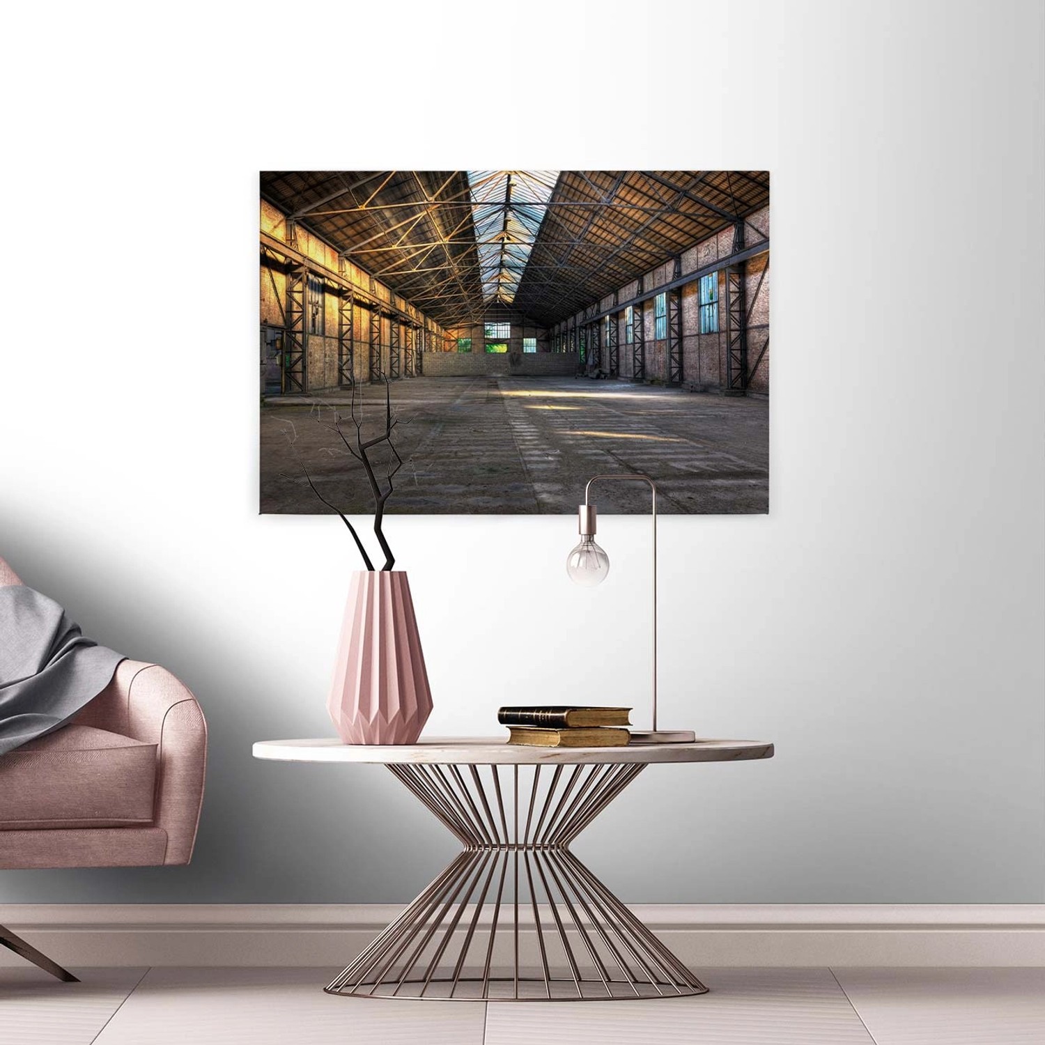 Bricoflor Lost Places Wandbild Im Industrial Style Modernes Keilrahmen Bild Auf Leinwand Für Küche Und Wohnzimmer Bild Mit Alter Fabrik In Grau Braun