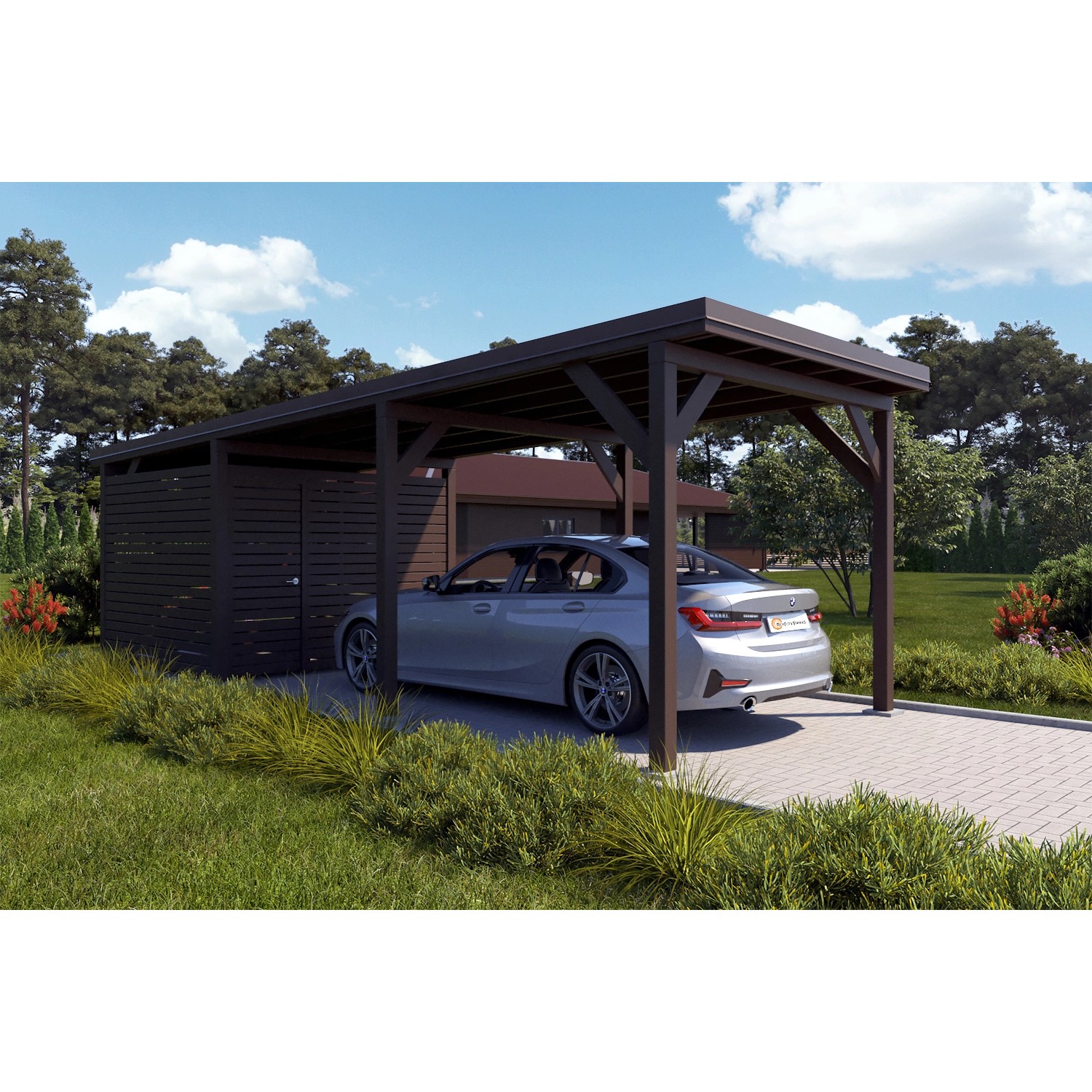 Holzbrüder Carport Ralf 26m² mit Geräteraum Graubraun-Braun
