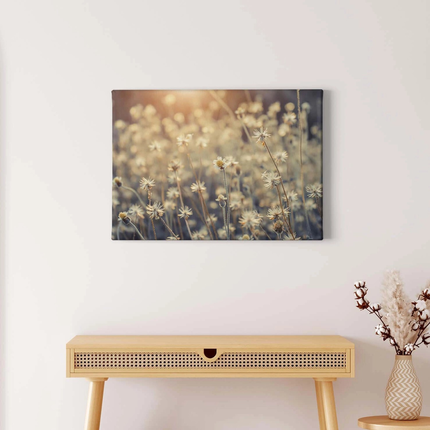 Bricoflor Sommer Blumenwiese Bild Landhaus Leinwand Bild Mit Blumen Ideal Für Schlafzimmer Und Flur Leinwandbild Mit Feldblumen In Beige