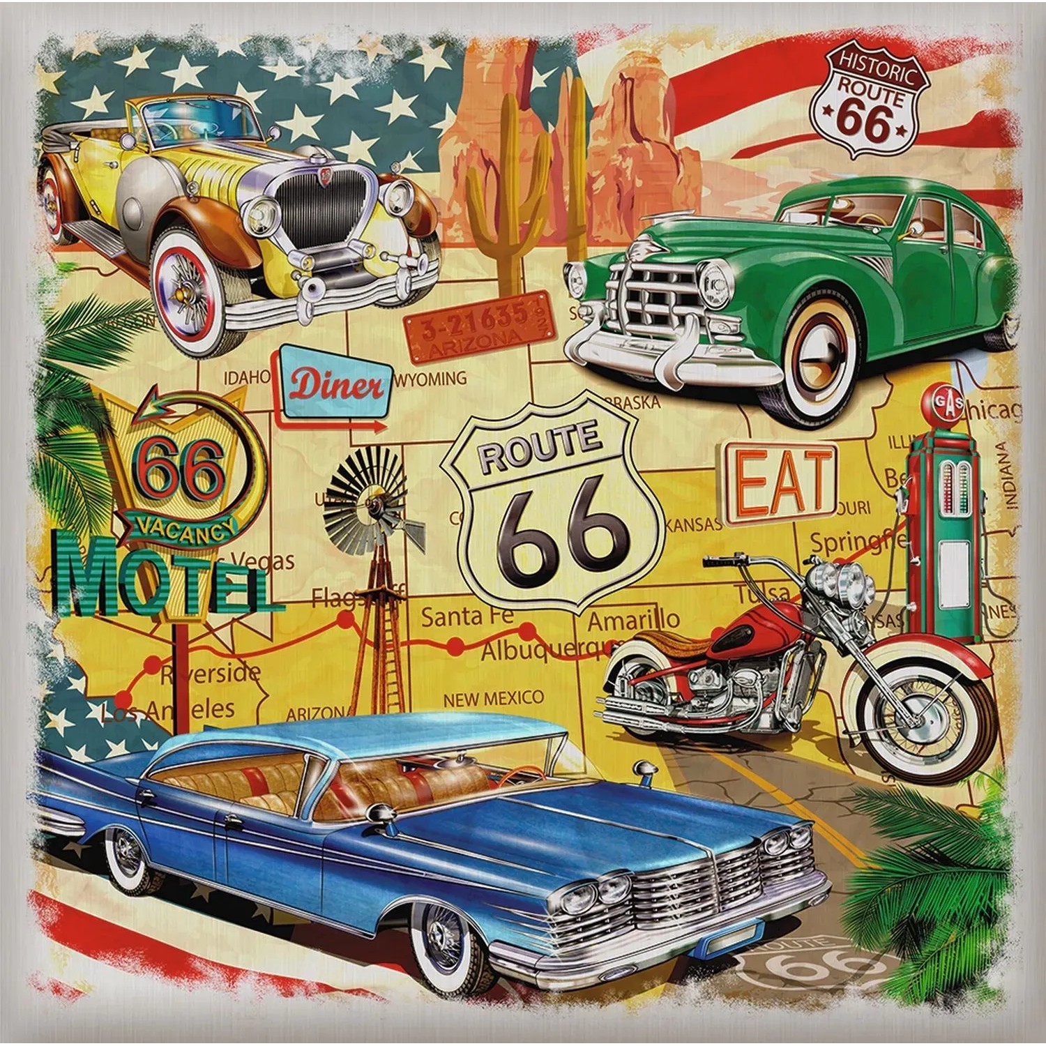 Sanders & Sanders Wandtattoo Oldtimer Gelb Grün und Blau 30 x 30 cm 600331