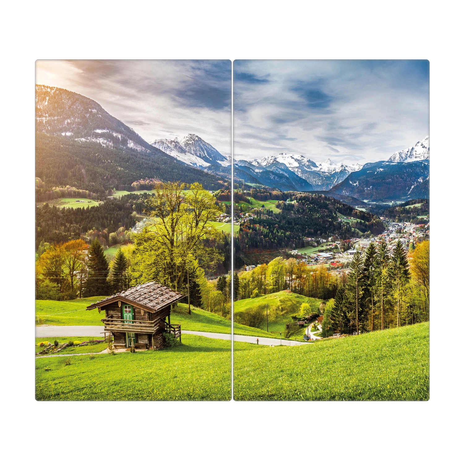 Banjado Herdabdeckplatte Glas 2 Teilig Je 30x52CM Schneidebrett Herdabdeckung Mit Motiv Berchtesgadener Land