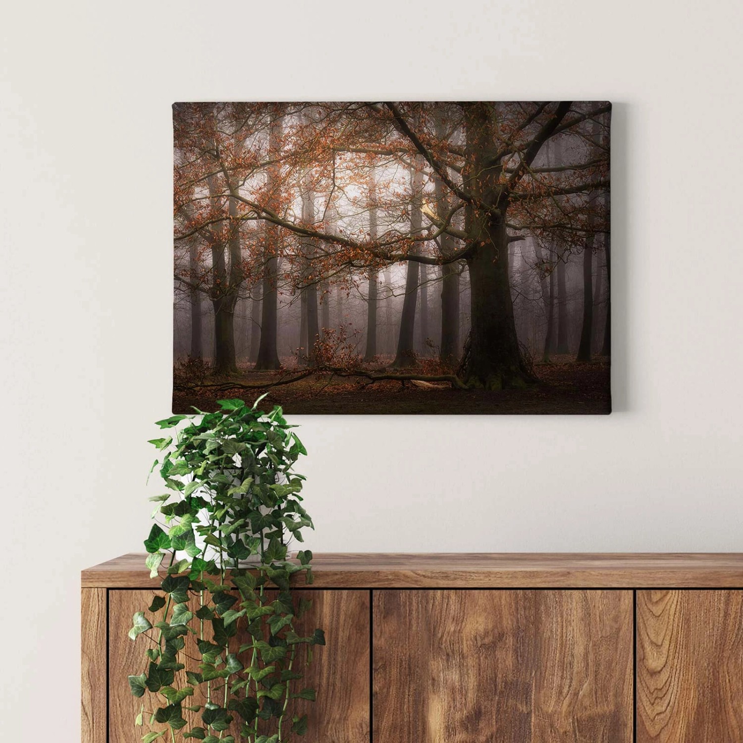 Bricoflor Herbstwald Bild In Braun Und Schwarz Landschaft Leinwand Bild Mit Wald In Nebel Leinwand Bild Mit Herbstlaub Ideal Für Schlafzimmer Und Flur