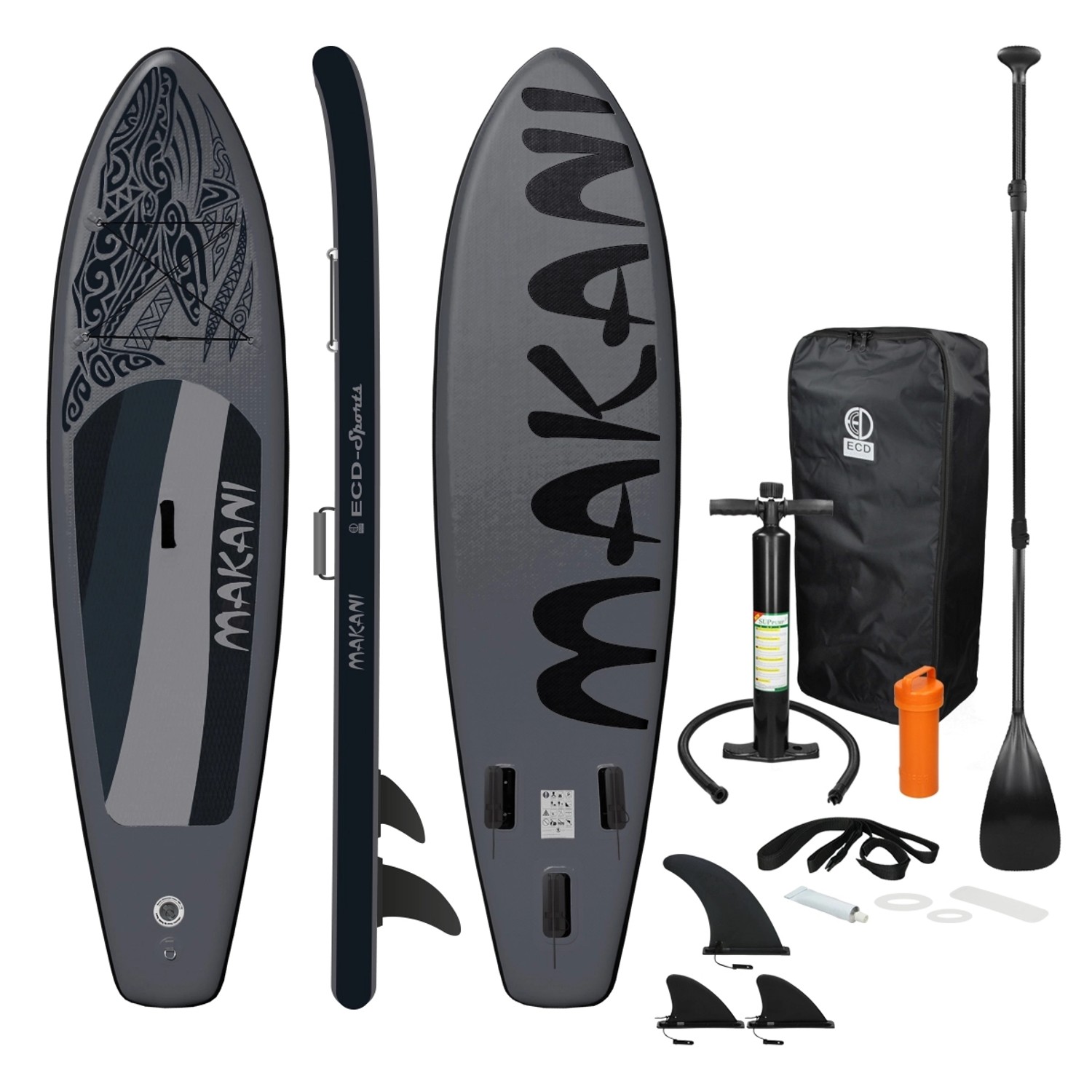 ECD Germany Aufblasbares Stand Up Paddle Board Makani 320x82x15 cm Schwarz PVC