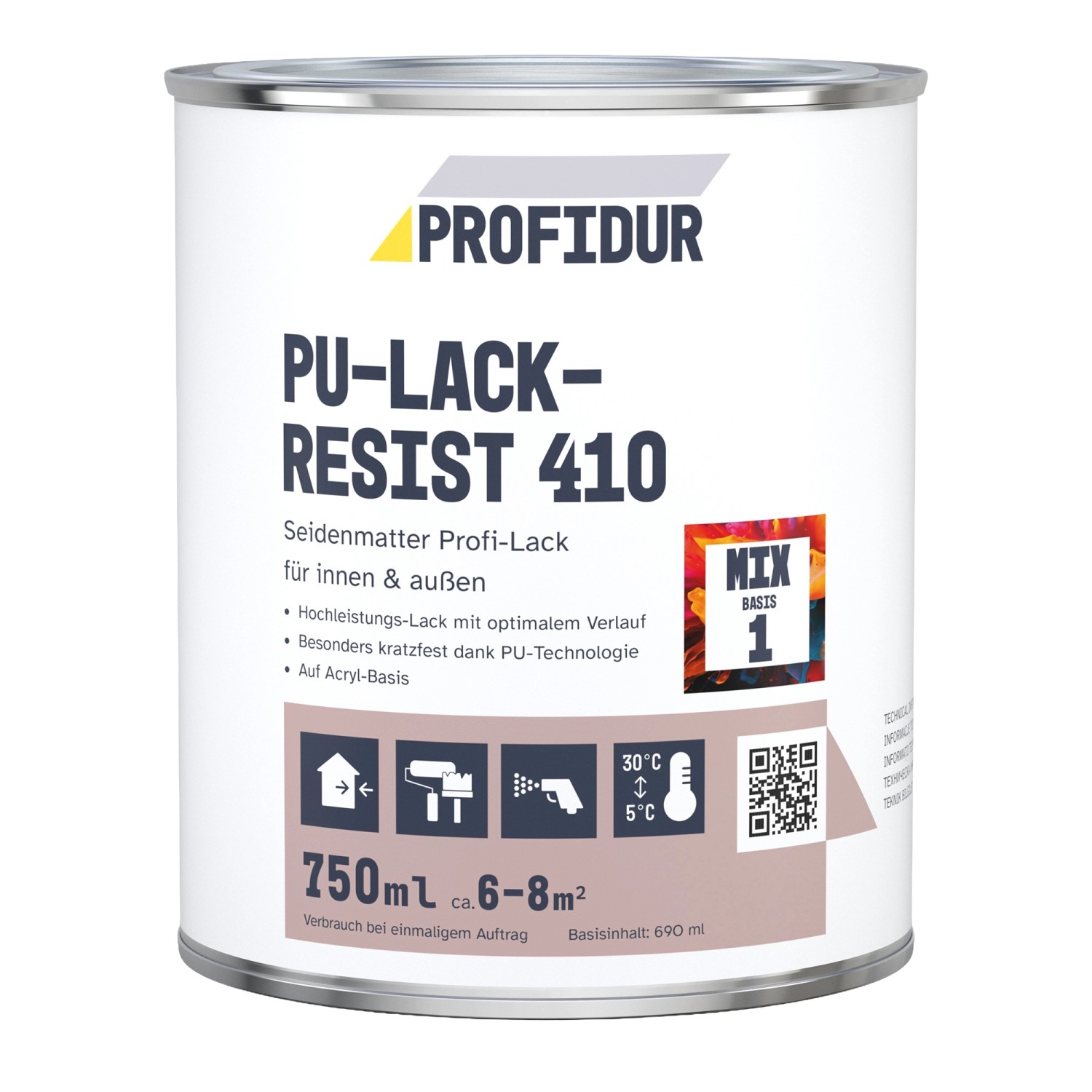 Profidur PU-Lack-Resist 410 Mix Basis 1 Weiß 750 ml