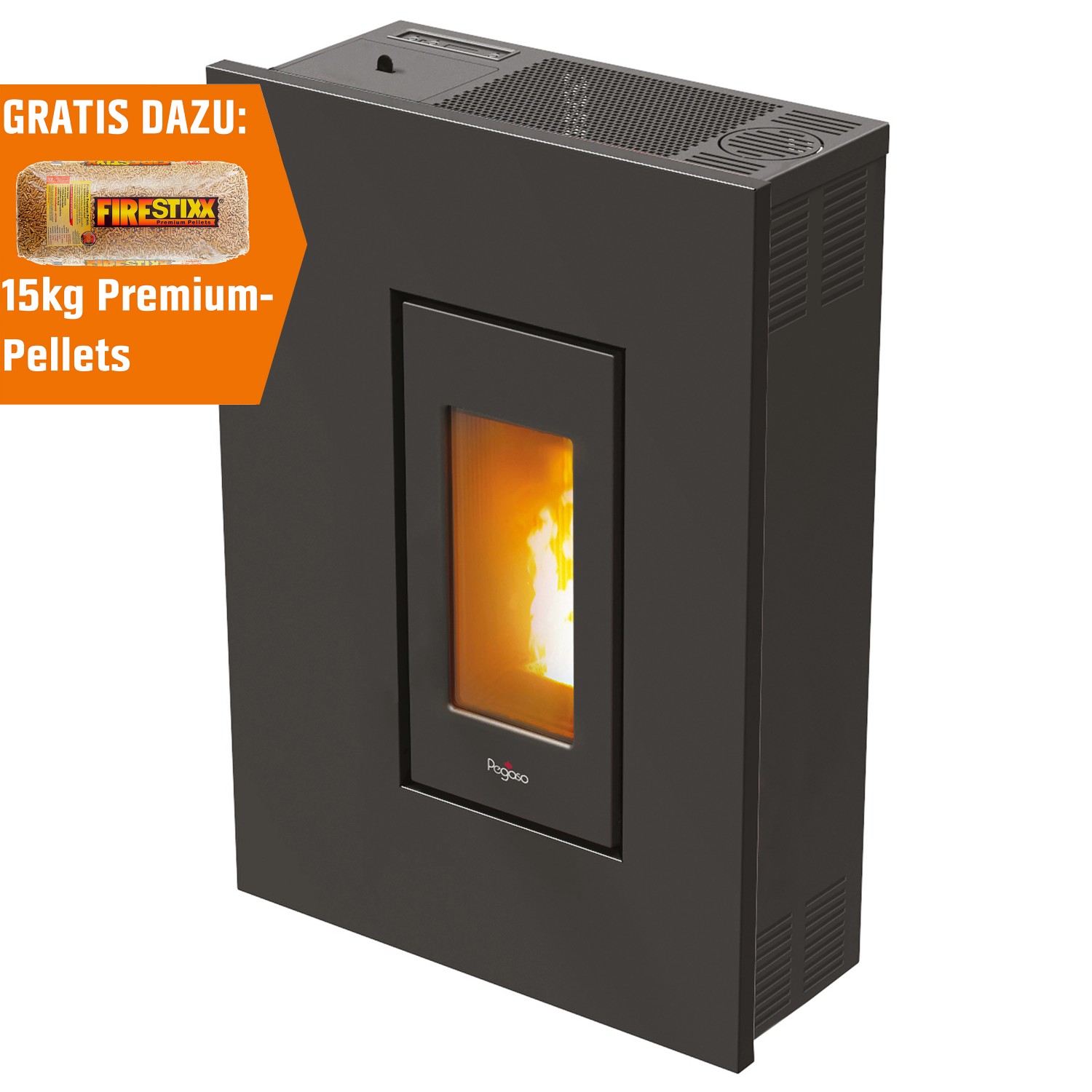 PEGASO Pelletofen Madison Stahl Anthrazit 5,3 kW mit Automatik