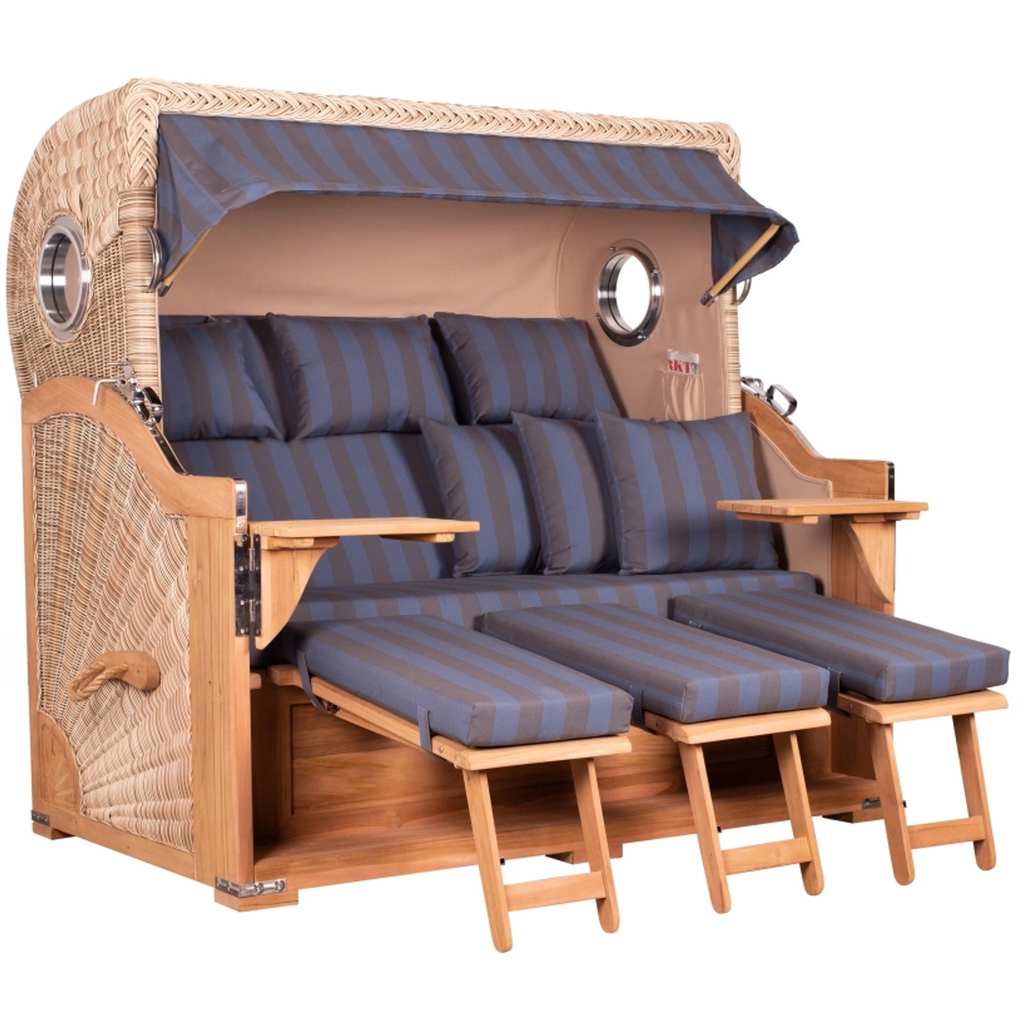 GarWoh Strandkorb Westerland XXL Teak Bullauge PE Shell Dessin 582