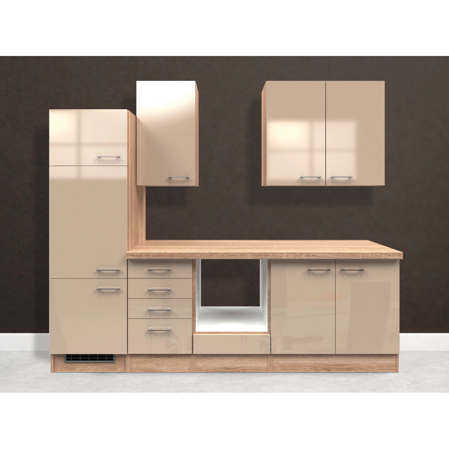 Flex-Well Exclusiv Küchenzeile Orlando 270 cm ohne E-Geräte Kaschmir Glanz