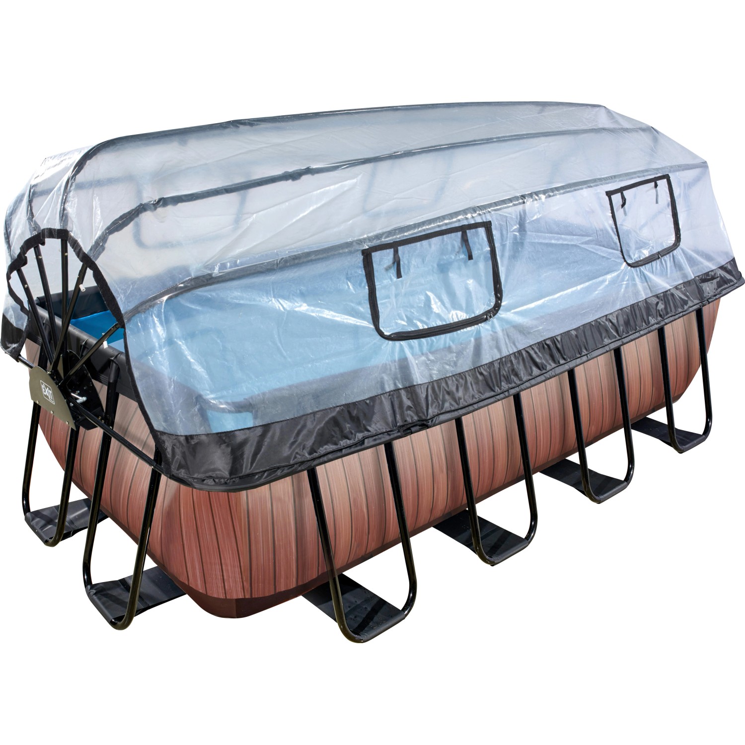 EXIT Wood Pool Braun 400 x 200 x 122 cm m. Sandfilterp., Abdeckung u. Wärmepumpe